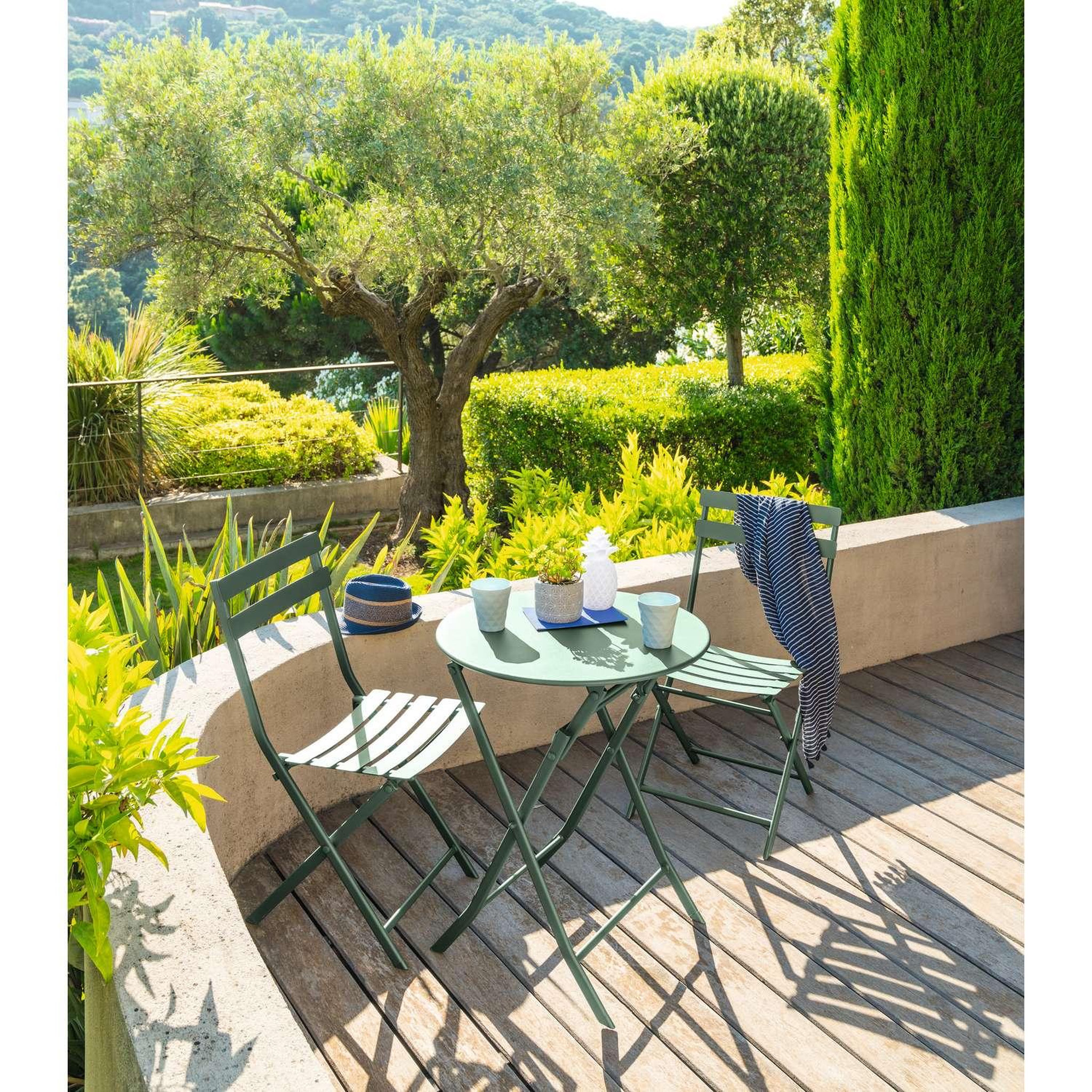 Voir la diapositive 2 : HESPERIDE Table de jardin pliante ronde greensboro - 2 places