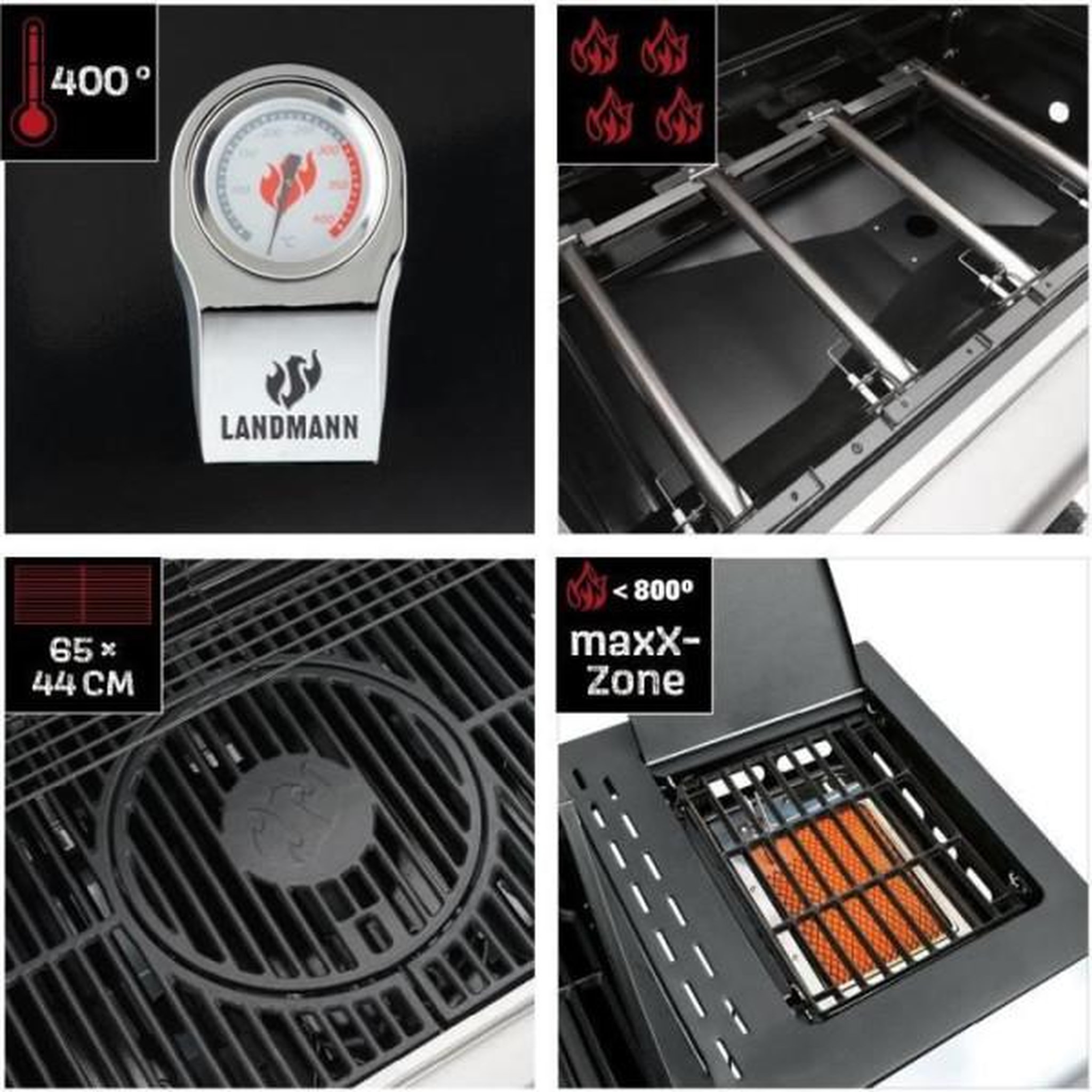 Voir la diapositive 2 : AAAAA Landmann Triton PTS Maxx 4.1 gaz to coal barbecue gaz 4 feux + 1 brûleur latéral