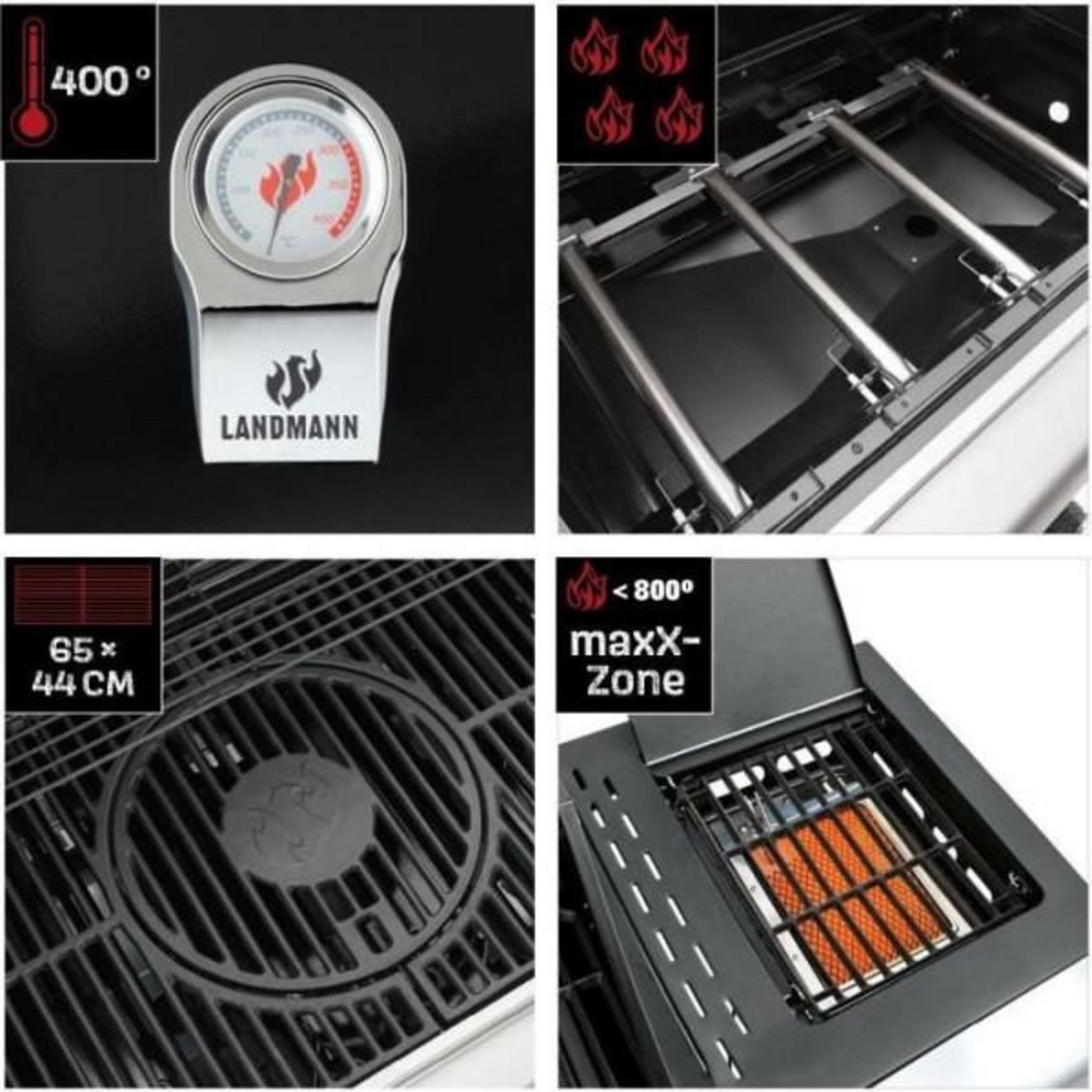 AAAAA Landmann Triton PTS Maxx 4.1 gaz to coal barbecue gaz 4 feux + 1 brûleur latéral