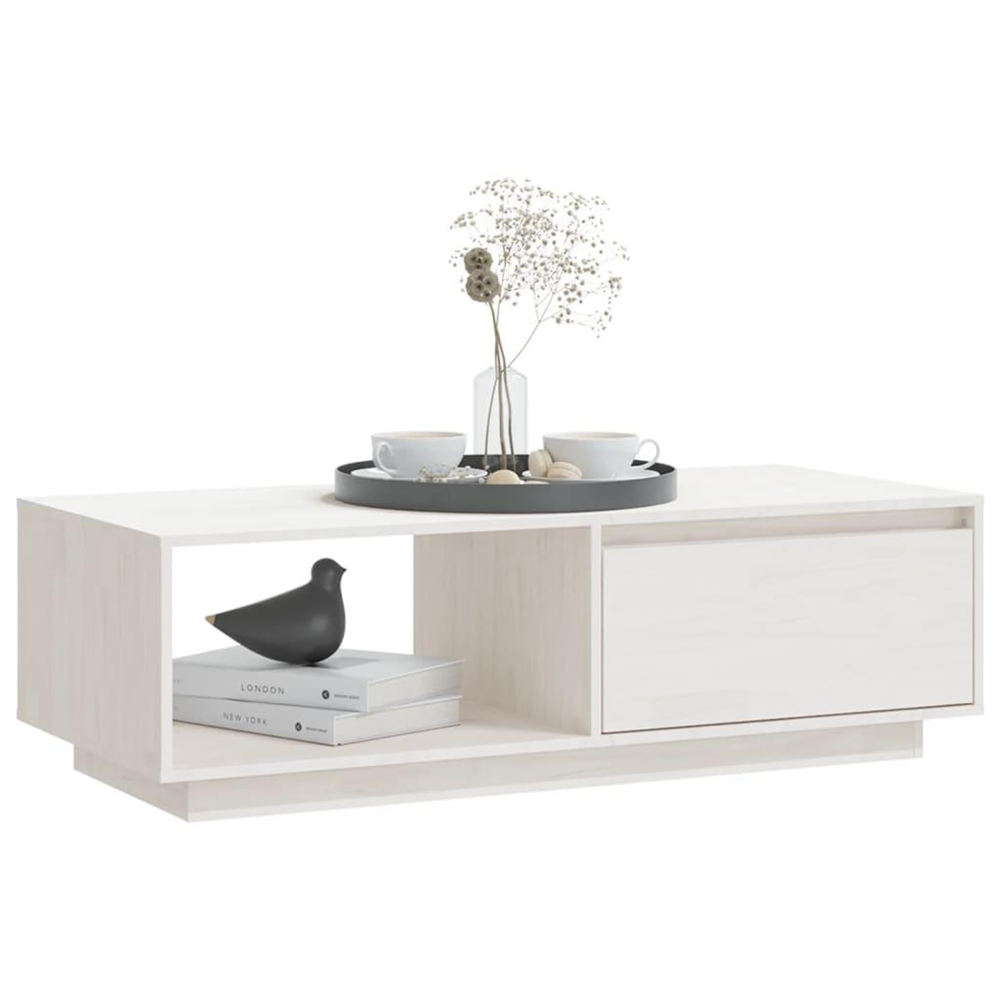 Voir la diapositive 4 : VIDAXL Table basse blanc 110x50x33,5 cm bois de pin massif