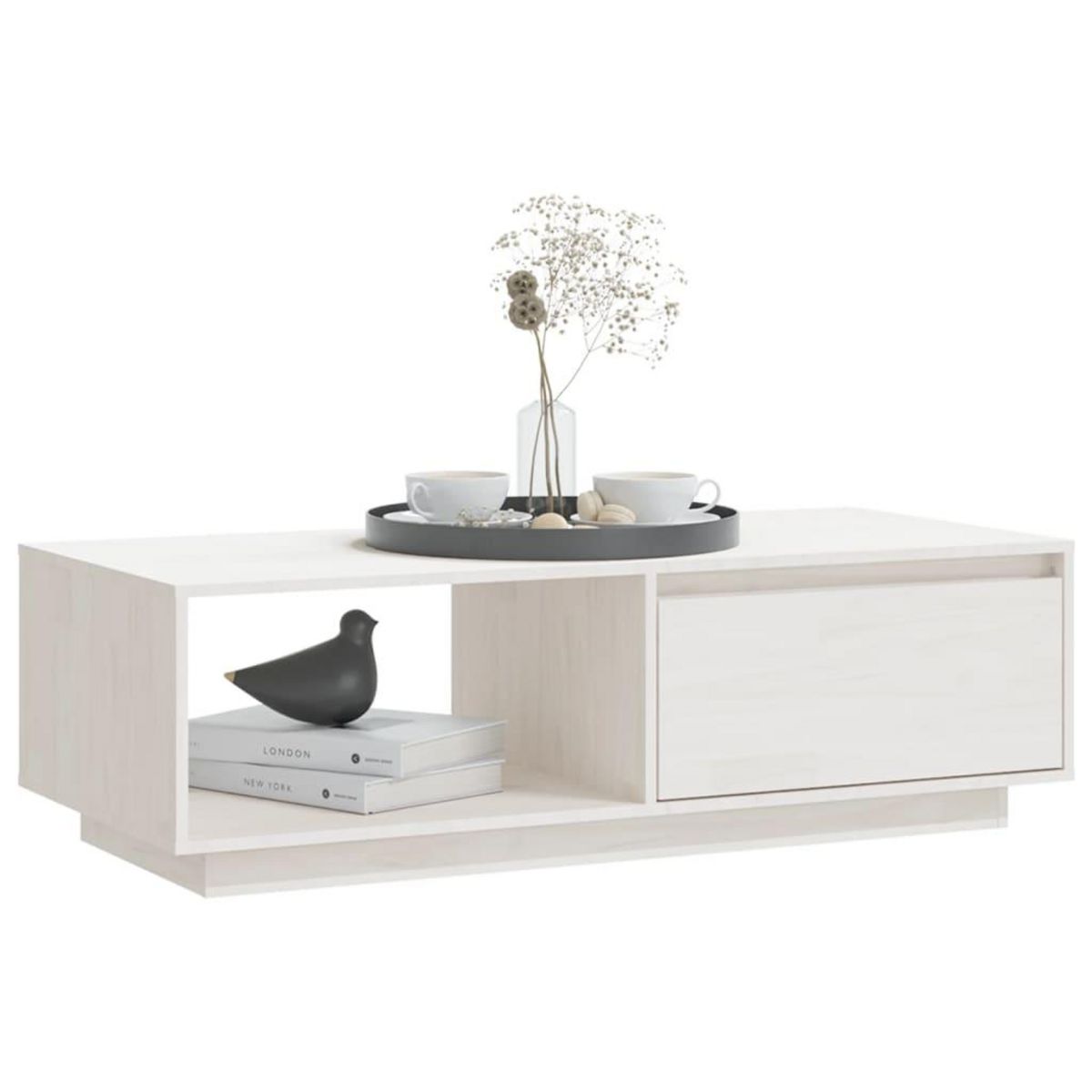 VIDAXL Table basse blanc 110x50x33,5 cm bois de pin massif
