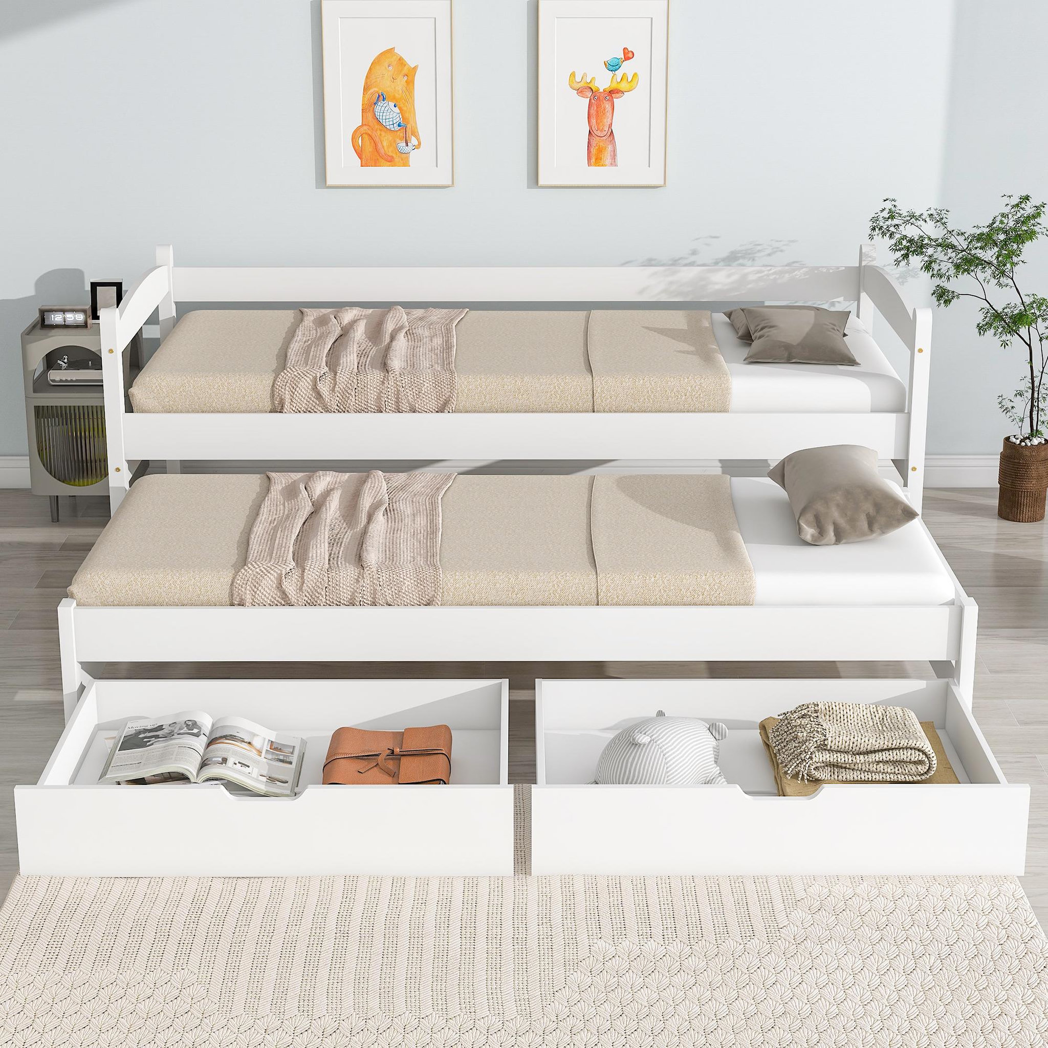 Voir la diapositive 2 : MERAX Lit gigogne 90x200(90x190)cm bois coloris blanc