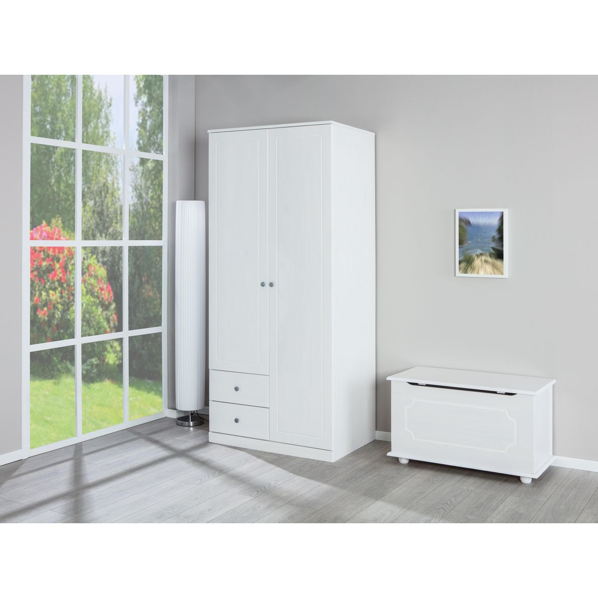 Armoire 2 portes en pin massif  2 tiroirs L93cm MARIEKE