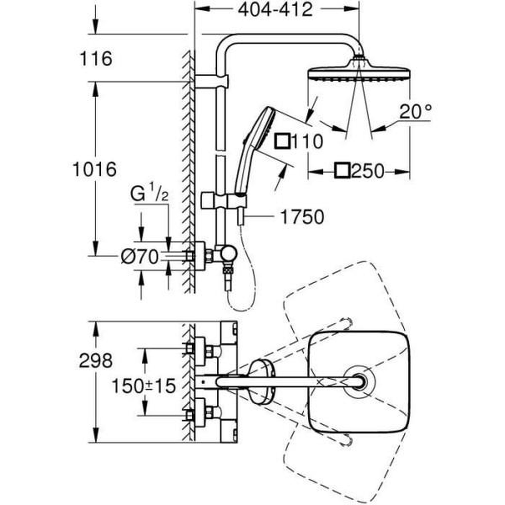 Voir la diapositive 3 : Grohe Colonne de douche avec mitigeur thermostatique - economie d'eau - grohe vitalio comfort 250 - noir mat - 266962431