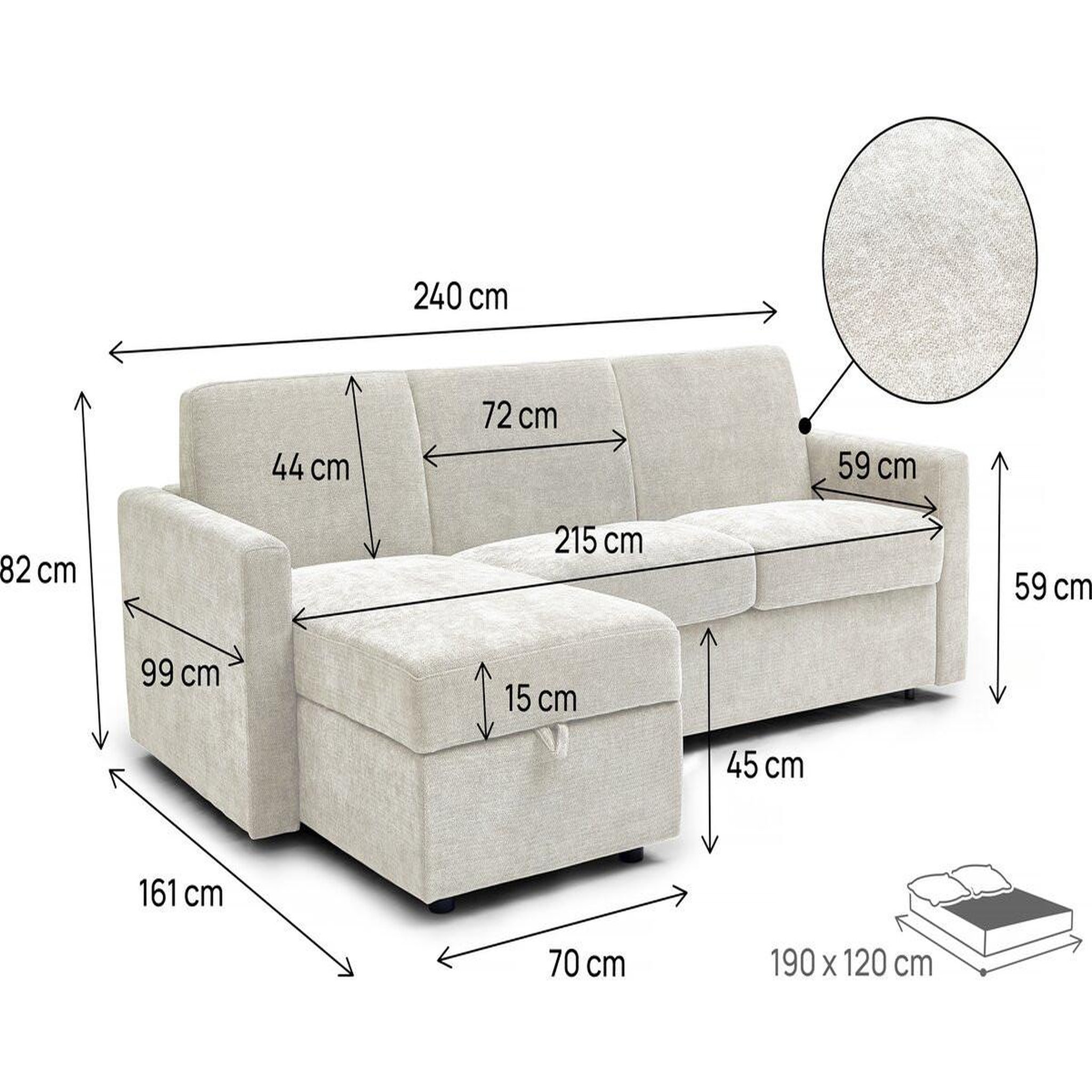 Voir la diapositive 4 : Habitat et Jardin Canapé d'angle réversible convertible express en tissu  celia  - 3 places  - beige