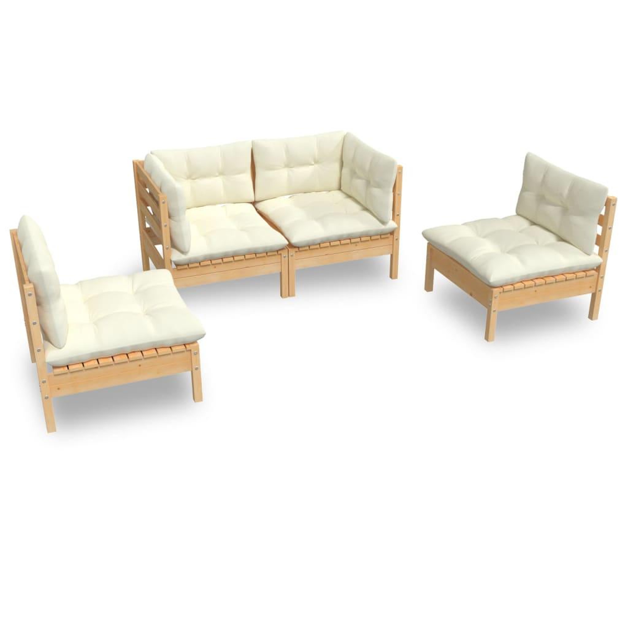 Voir la diapositive 2 : VIDAXL Salon de jardin 4 pcs avec coussins creme Bois de pin massif