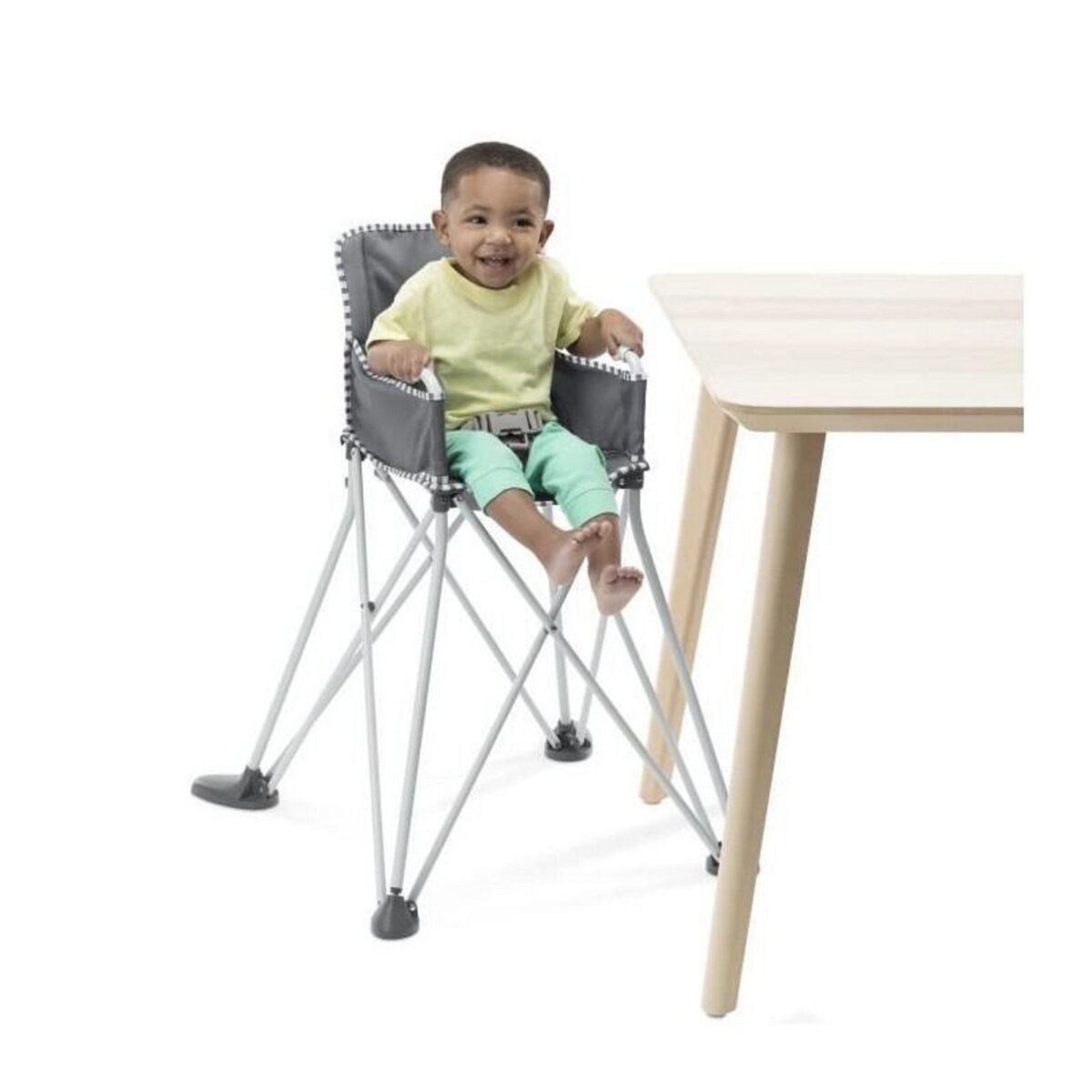 Bright Starts BRIGHT STARTS Chaise haute pliable Pop 'N Dine, avec Sac de transport, Tablette porte-gobelet, Déhoussable et lavable