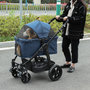 Voir la diapositive 2 : PAWHUT Poussette buggy pliable chien chat amortisseurs panier de rangement 2 attaches sécurité housse réglable acier Oxford bleu foncé