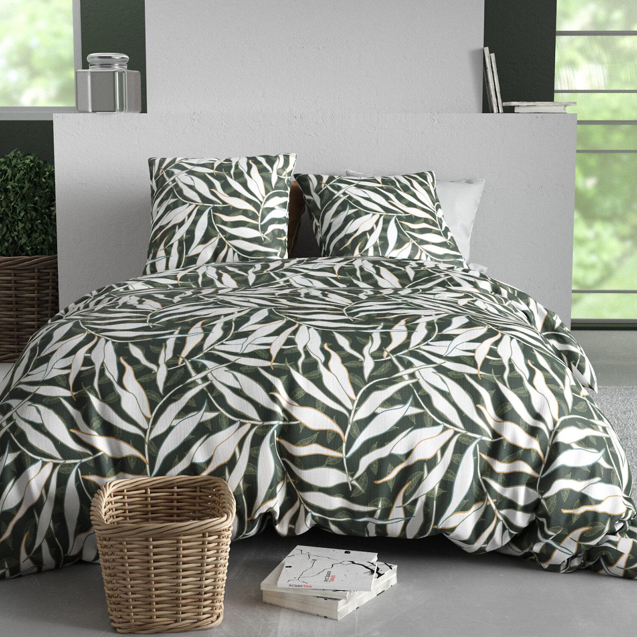 Voir la diapositive 1 : ATELIER DU COTON Parure housse de couette imprimée 100% coton 57fils filverde