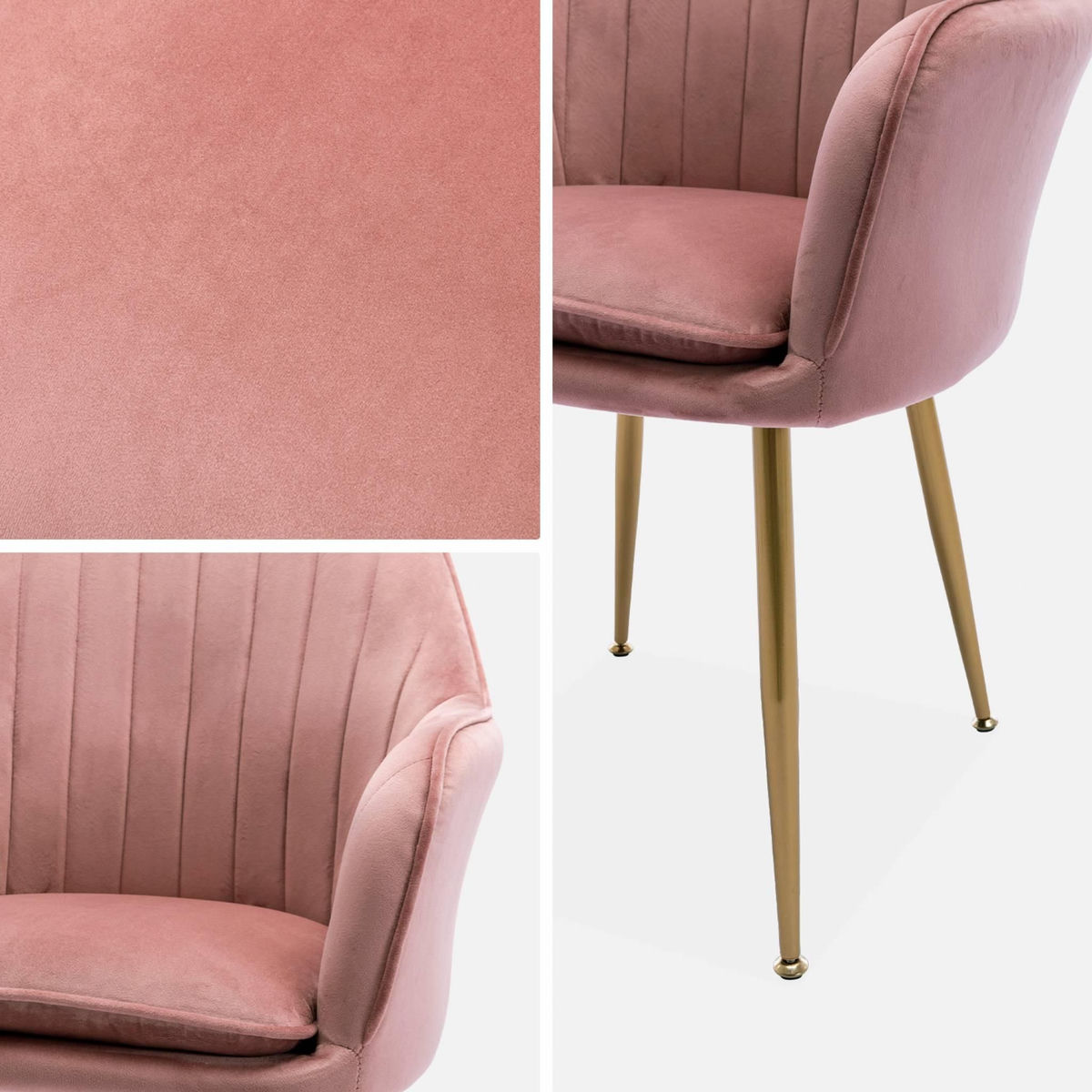SWEEEK Fauteuil en velours vieux rose et pieds en métal doré. Shella L 58 x P 58 x H 85