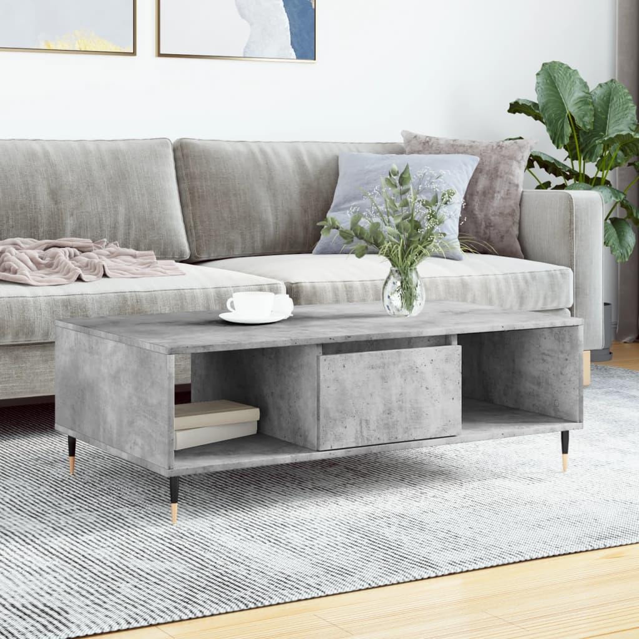 VIDAXL Table basse gris beton 104x60x35 cm bois d'ingenierie