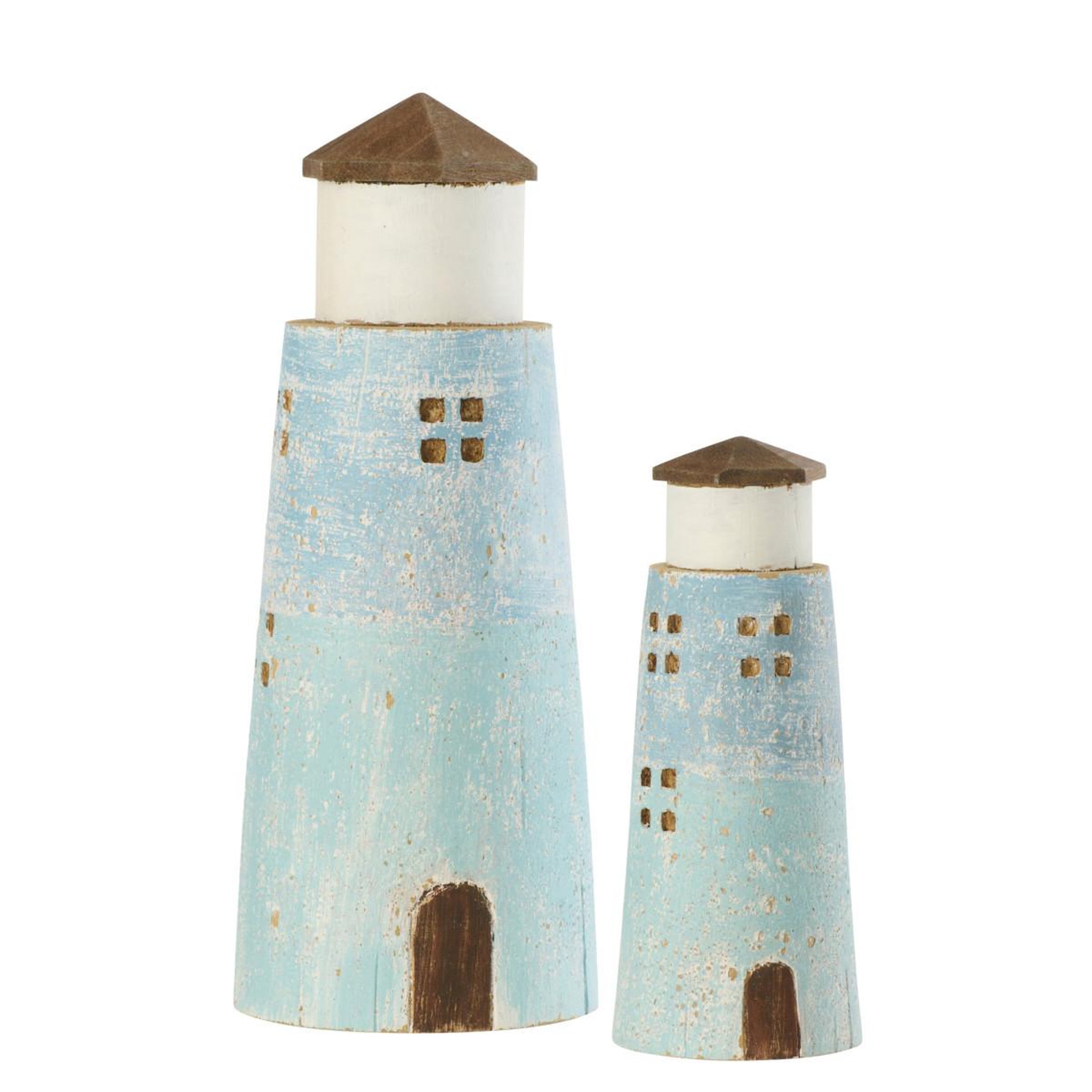 Voir la diapositive 2 : J-LINE Phare déco vintage en bois  bréhat  30cm bleu clair