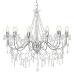 VIDAXL Lustre avec perles Argente 12 ampoules E14