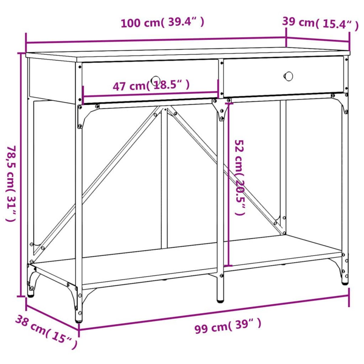 VIDAXL Table console chene sonoma 100x39x78,5 cm bois d'ingenierie