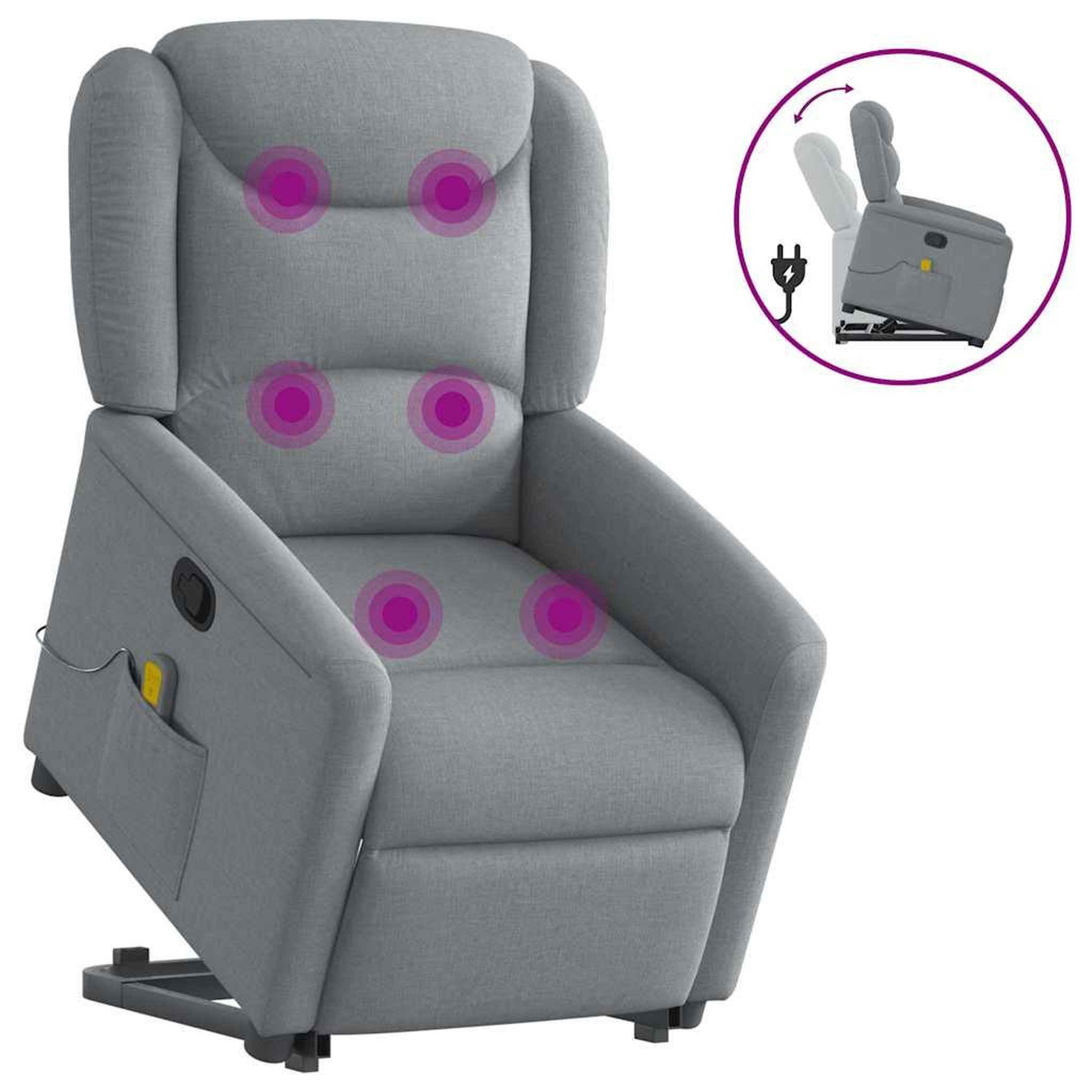 VIDAXL Fauteuil de massage inclinable Gris clair Tissu