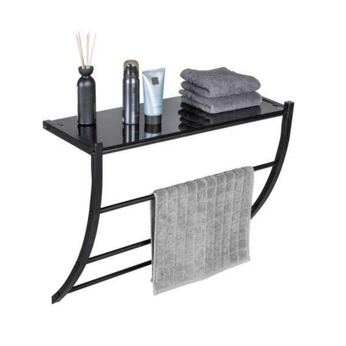 Wenko Étagère porte-serviettes avec tablette en verre - Noir
