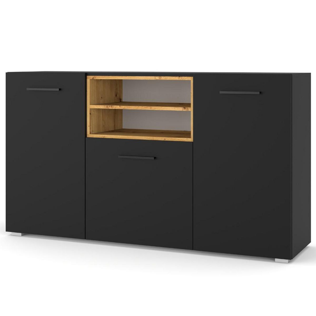 BEST MOBILIER Leolio - buffet bas - noir et effet bois - 151 cm