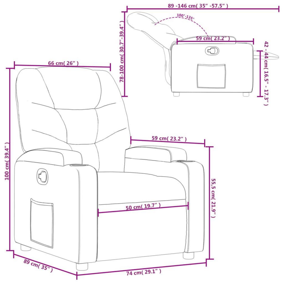VIDAXL Fauteuil inclinable Noir Similicuir
