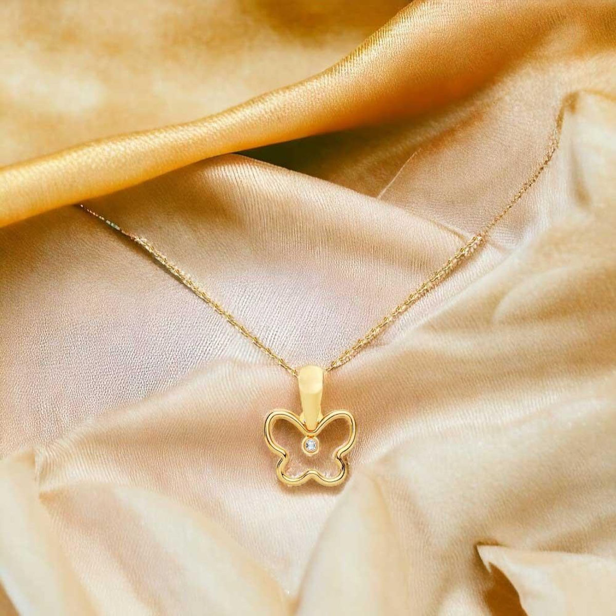 L'ATELIER D'AZUR Collier - Pendentif Or 18 Carats 750/000 Jaune Motif Papillon - Chaine Dorée