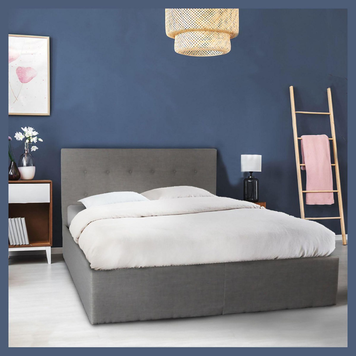 Lit coffre avec tête de lit capitonnée, livré avec sommier 140x190 CM CATANE