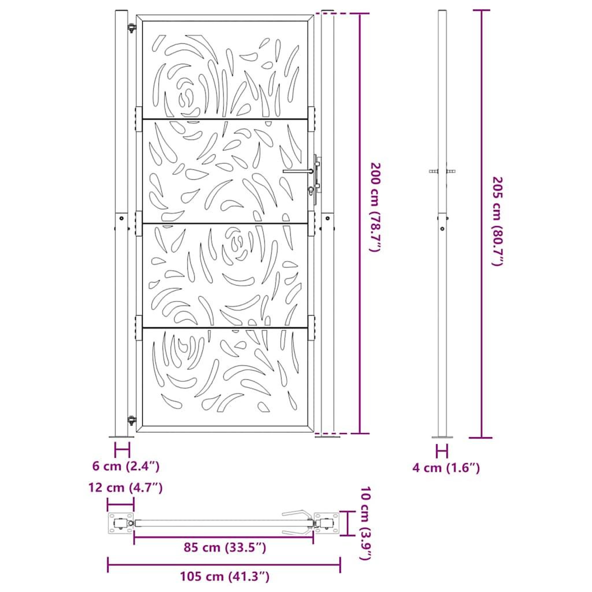 Voir la diapositive 6 : VIDAXL Portail de jardin noir 105x205 cm acier conception de flamme