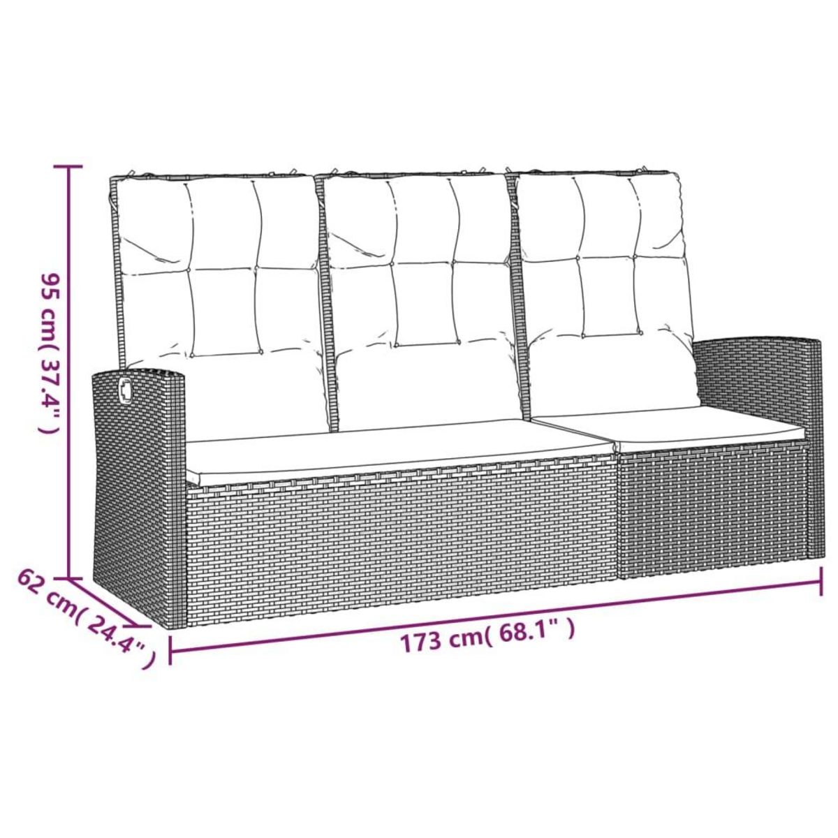 VIDAXL Banc de jardin inclinable et coussins gris 173cm resine tressee