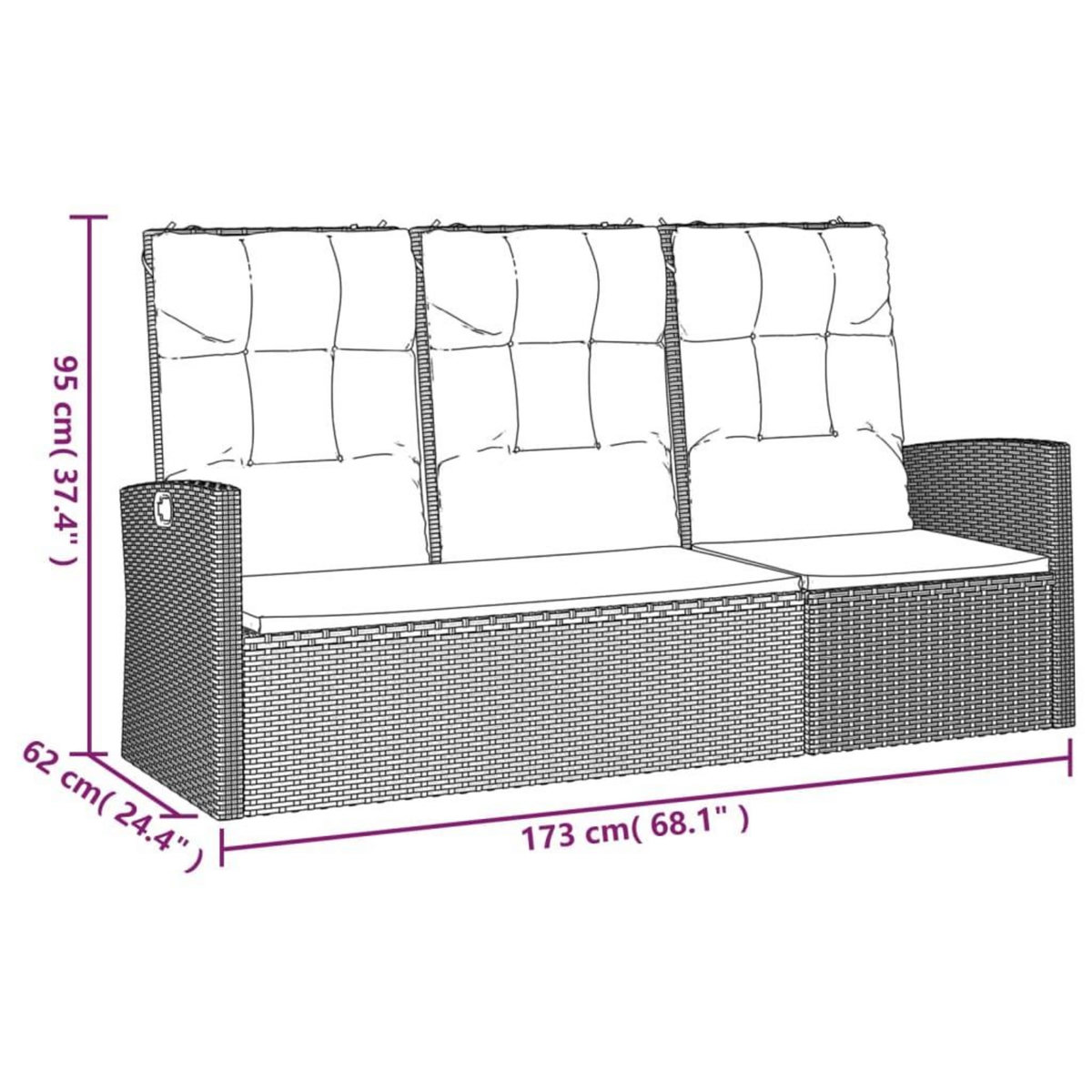 VIDAXL Banc de jardin inclinable et coussins gris 173cm resine tressee