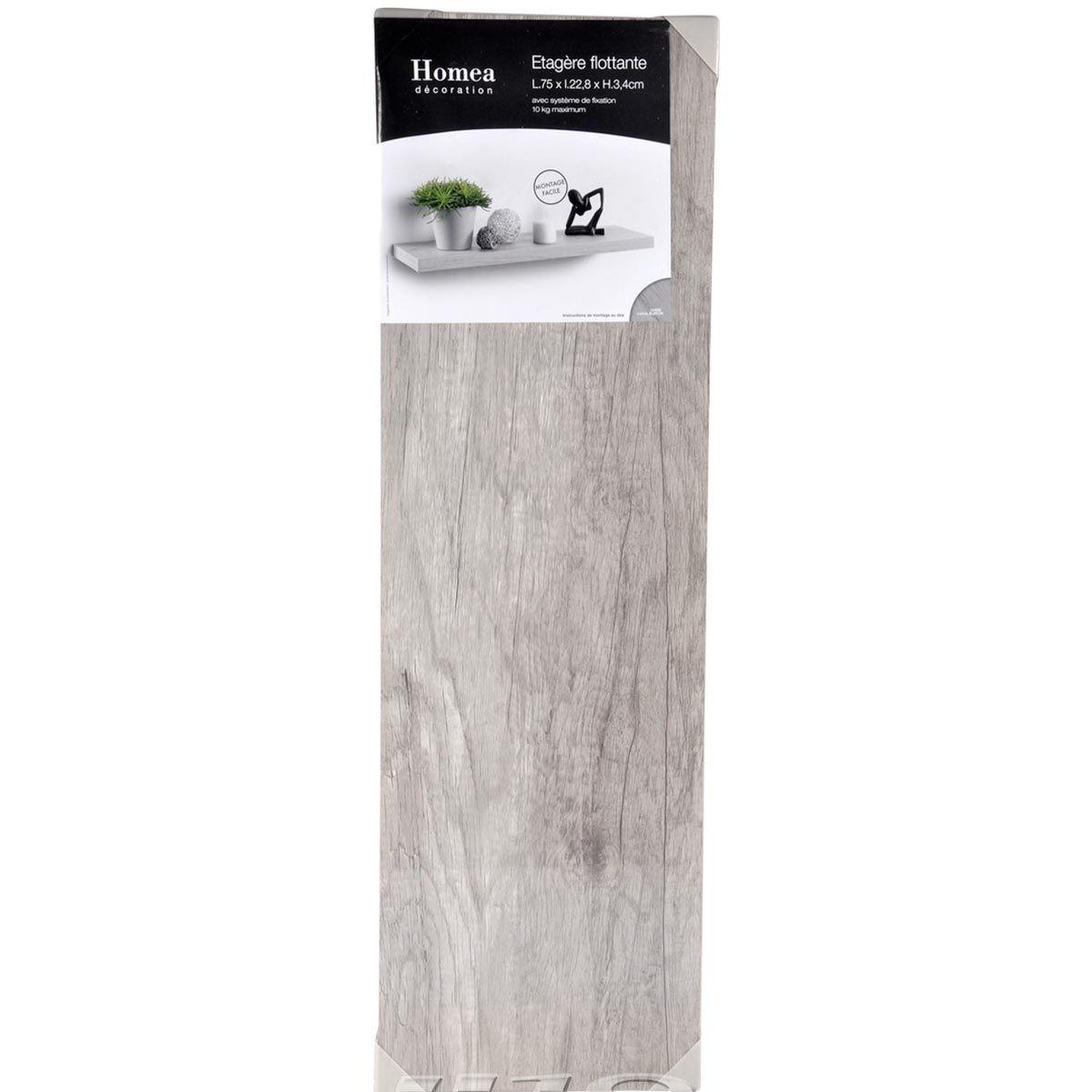 Voir la diapositive 2 : HOMEA Étagère murale design  flottante  75cm chêne blanchi