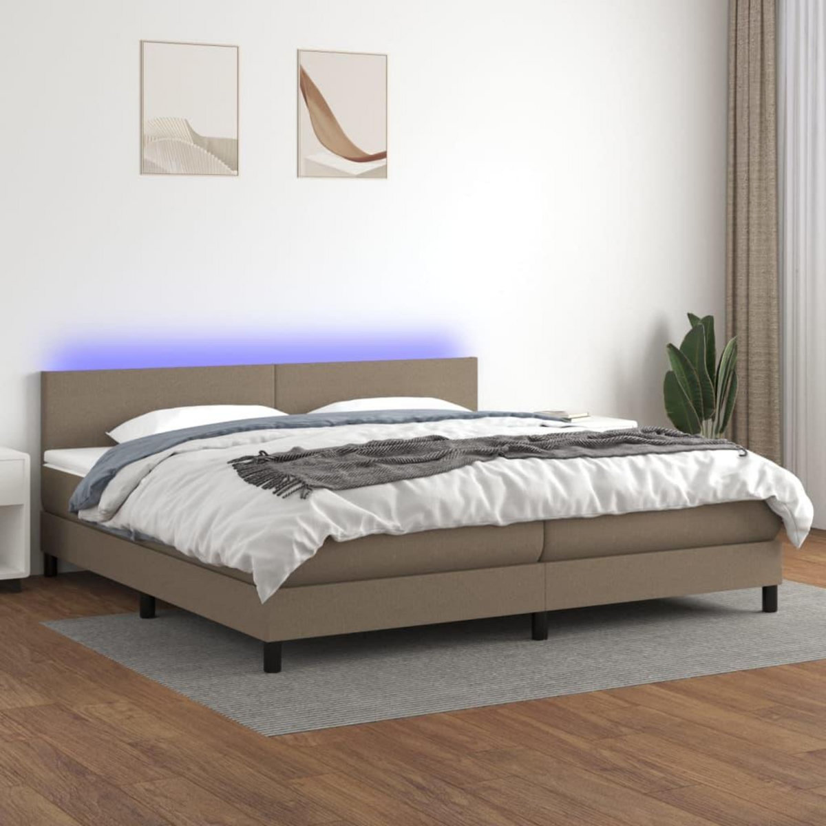 VIDAXL Sommier a lattes de lit et matelas et LED Taupe 200x200cm Tissu