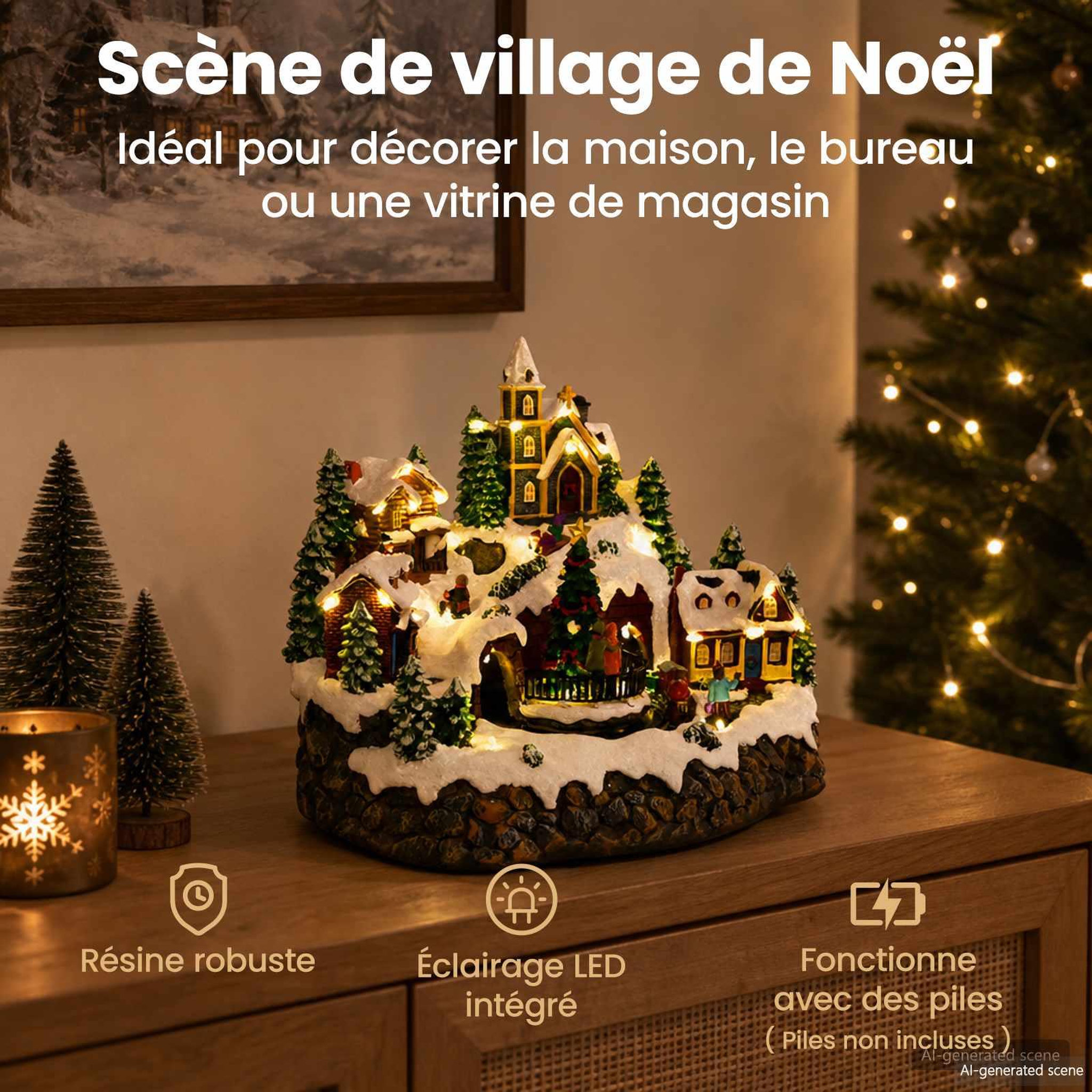 Voir la diapositive 4 : VIDAXL Scene de village de Noël avec train SALO 25,5 x 20 x 23 cm