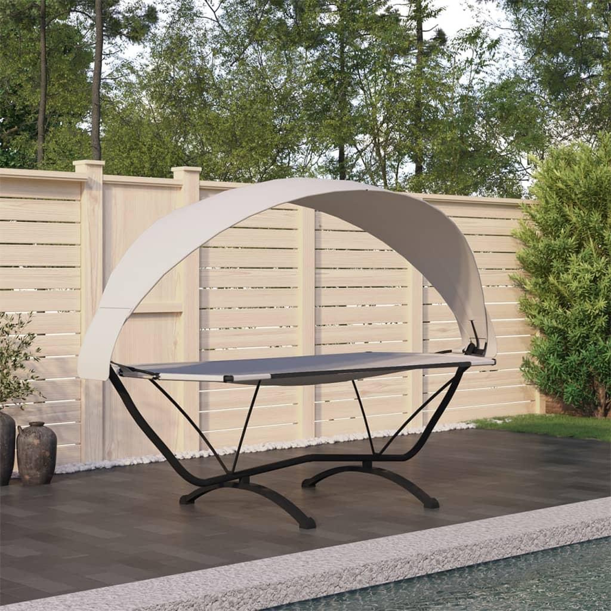 VIDAXL Lit de repos d'exterieur et auvent Creme Acier et tissu Oxford