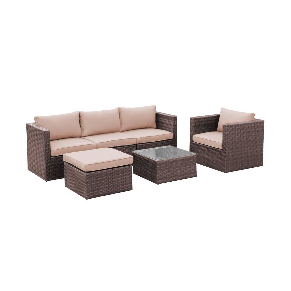 SWEEEK Salon de jardin table en résine tressée 5 places  Benito canapé fauteuil