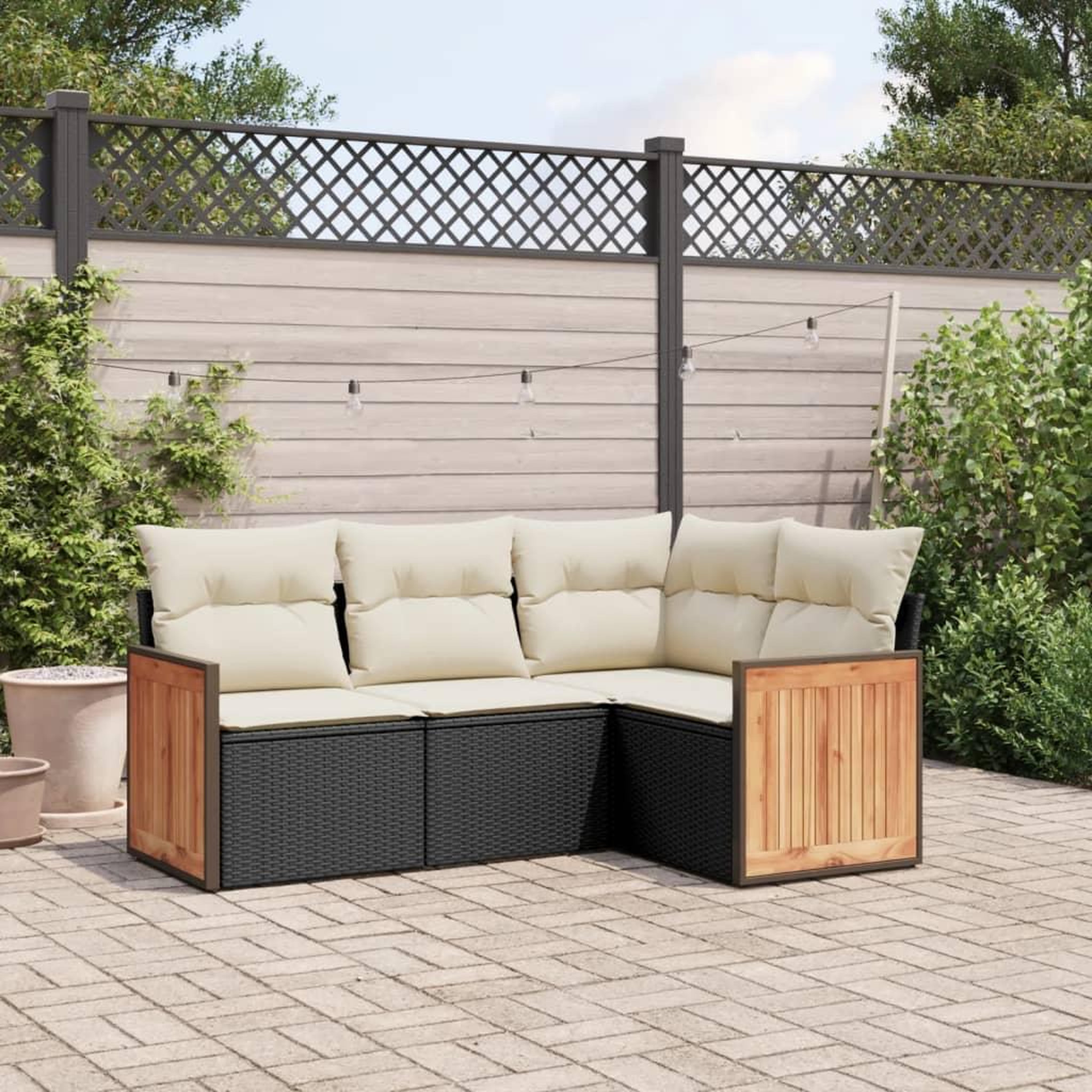 VIDAXL Salon de jardin 4 pcs avec coussins noir resine tressee