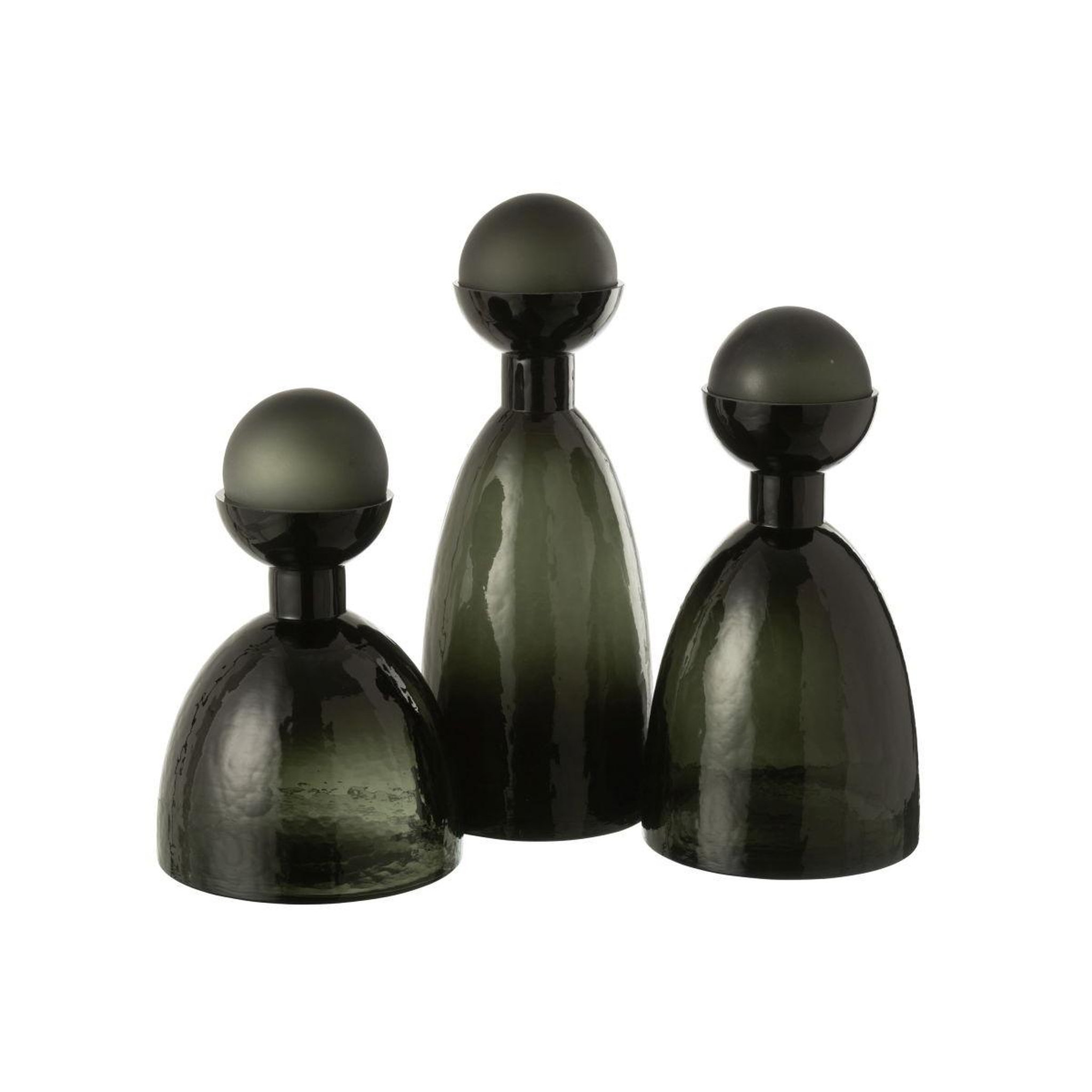Voir la diapositive 3 : J-LINE Vase bouteille bouchon en verre  yoko  29cm vert foncé