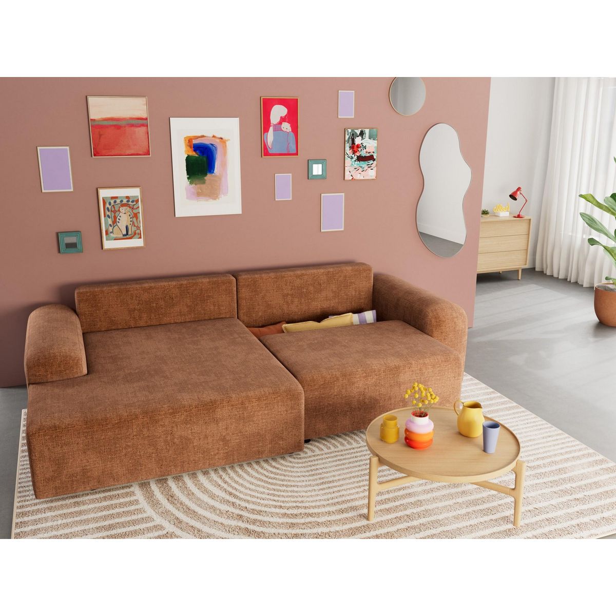 BEST MOBILIER Rebecca - canapé d'angle gauche 4 places convertible avec coffre en velours texturé