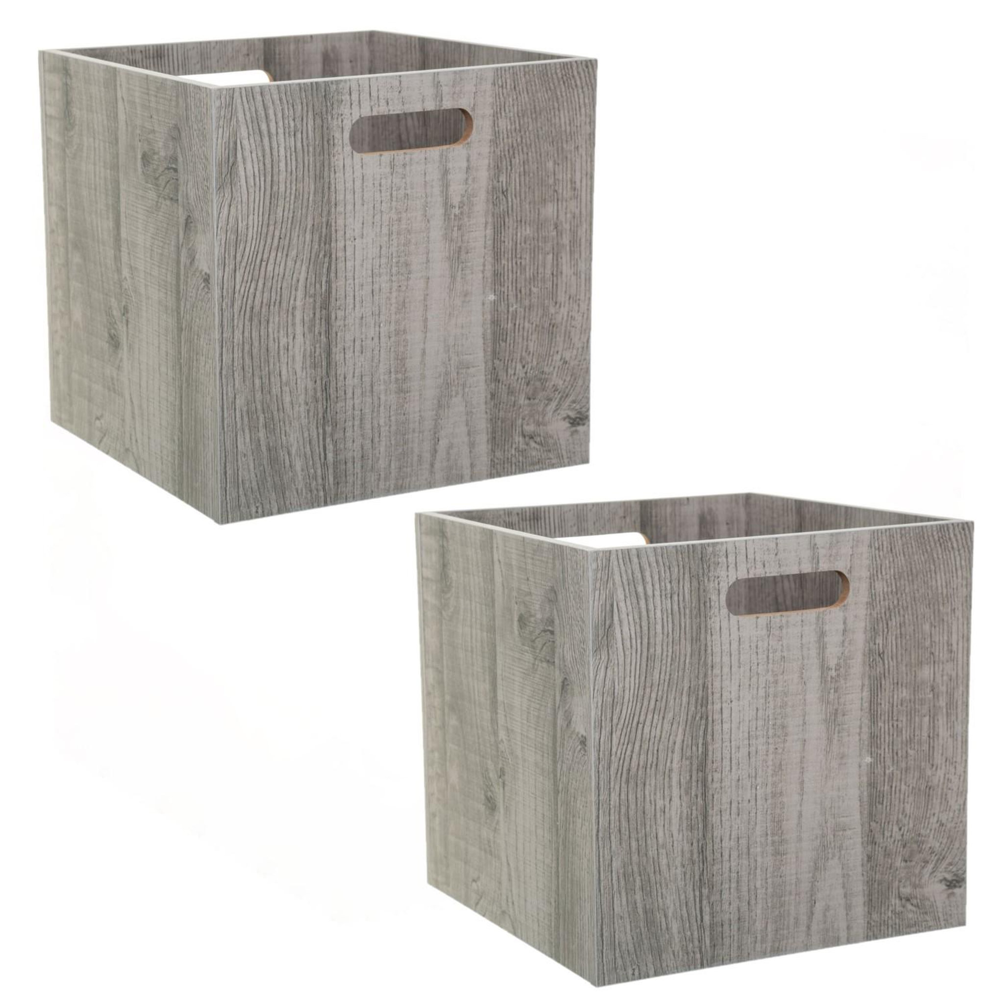 TOILINUX Lot de 2 Boîtes de rangement effet bois en MDF Mix n' modul. Coloris disponibles : Marron, Gris, Blanc
