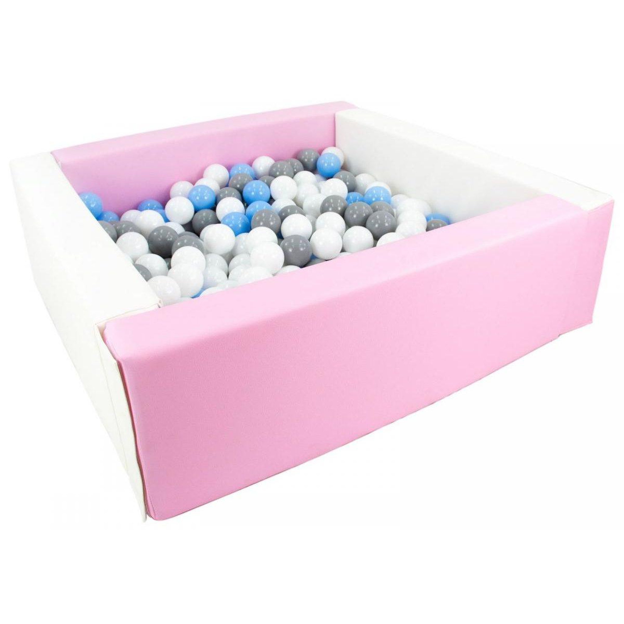 VELINDA Piscine à balles carrée avec 300 balles - blanc, rose (pastel)/blanc, bleu clair, gris