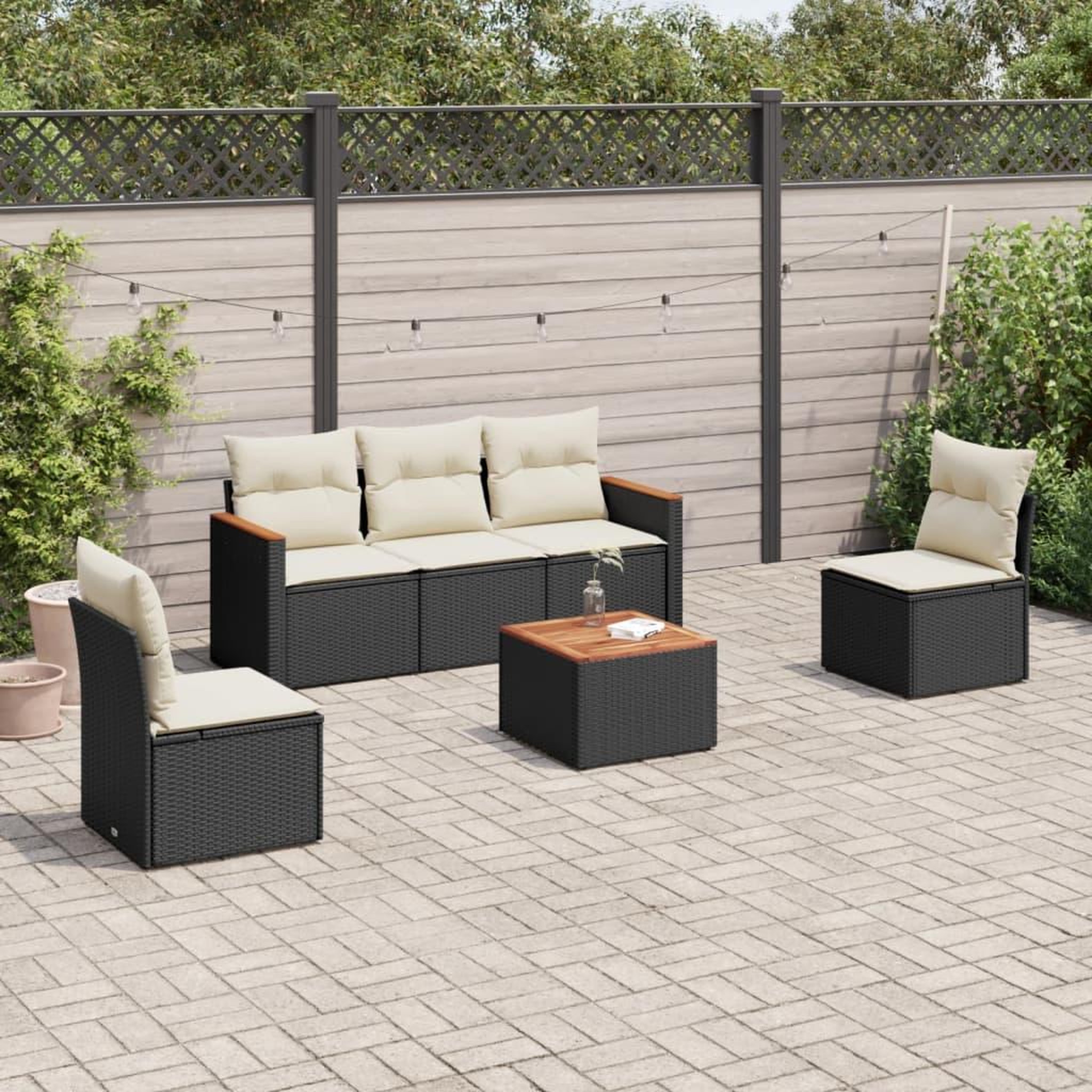 VIDAXL Salon de jardin 6 pcs avec coussins noir resine tressee