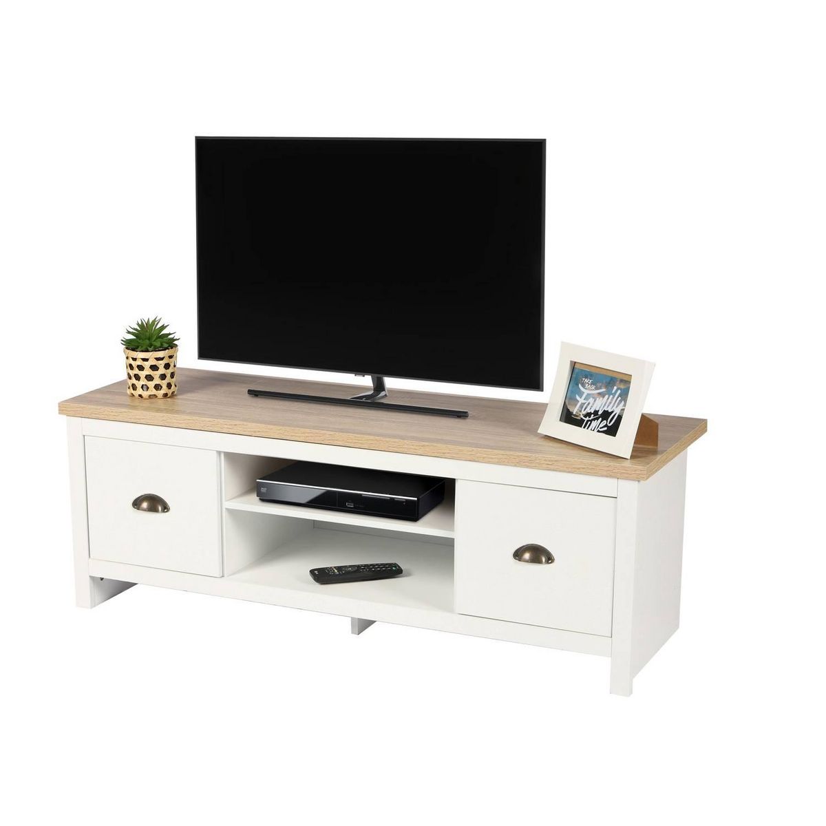 DIVERS Meuble TV avec 2 tiroirs et 2 niches de rangement en bois HANOI - Blanc