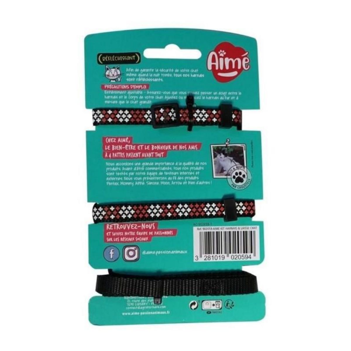 AIME Kit harnais et laisse - AIMÉ - Reflechissant Rouge pour Chat