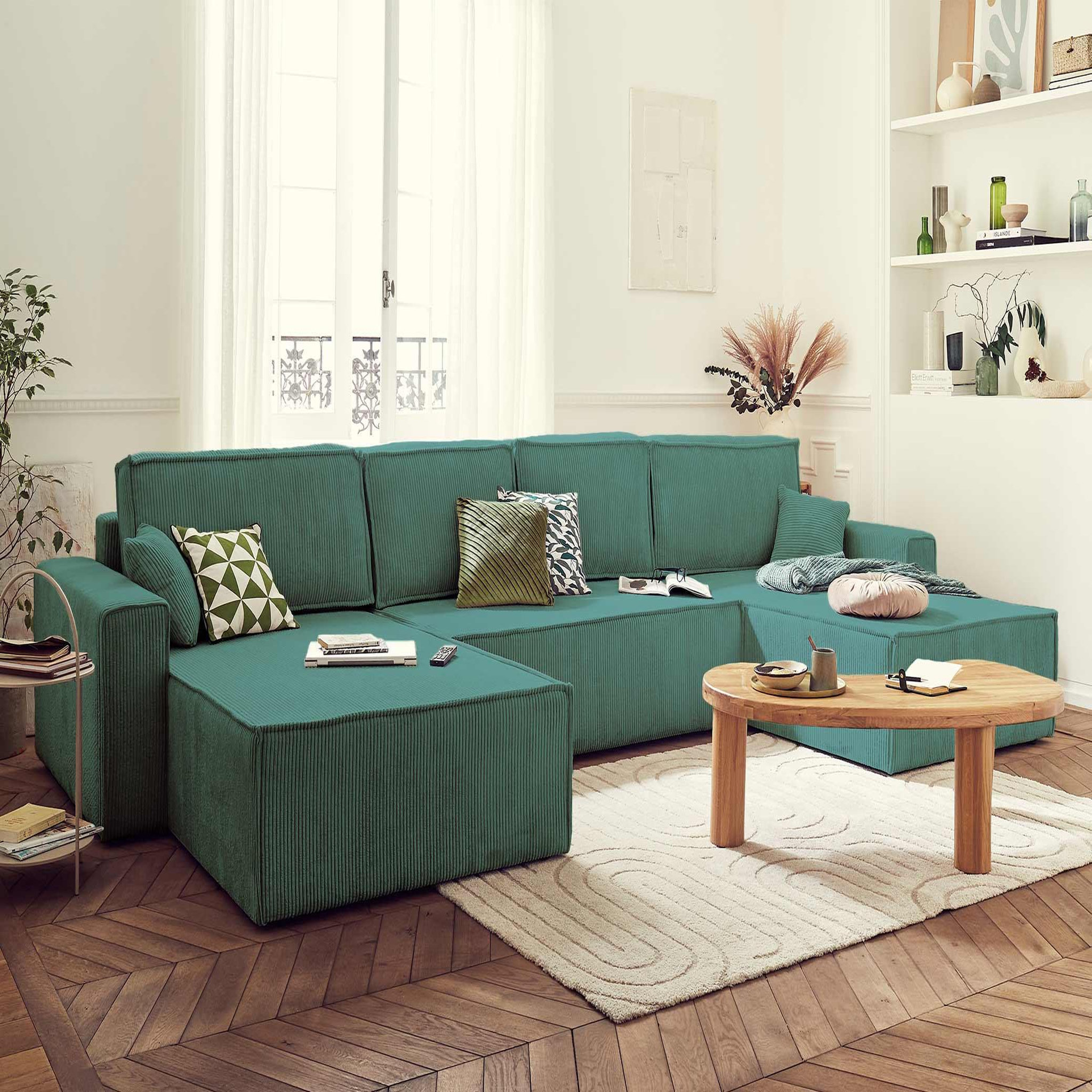 Voir la diapositive 5 : BEST MOBILIER Dellia - canapé panoramique en u - 7 places - convertible - avec coffre - en velours côtelé