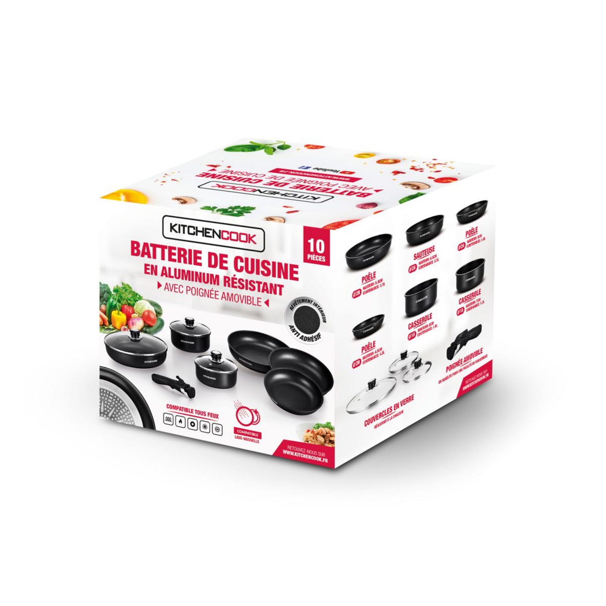 KITCHEN COOK Batterie de cuisine 10 pièces en aluminium noire