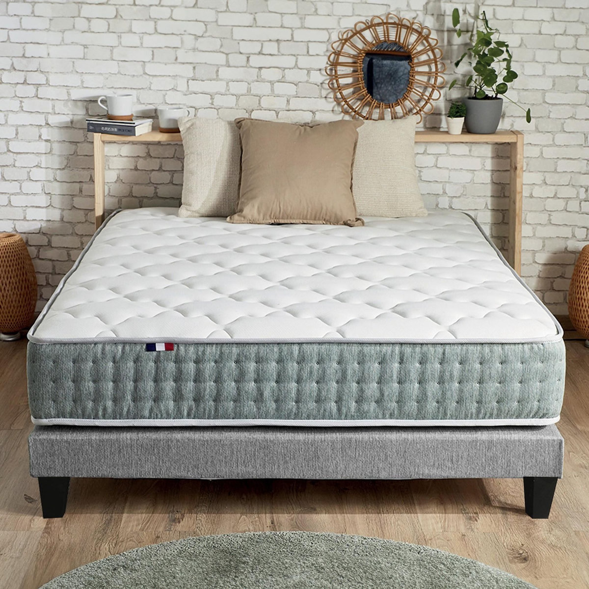 IDLITERIE Ensemble matelas ressorts 7 zones HYGGE, réversible hiver/été