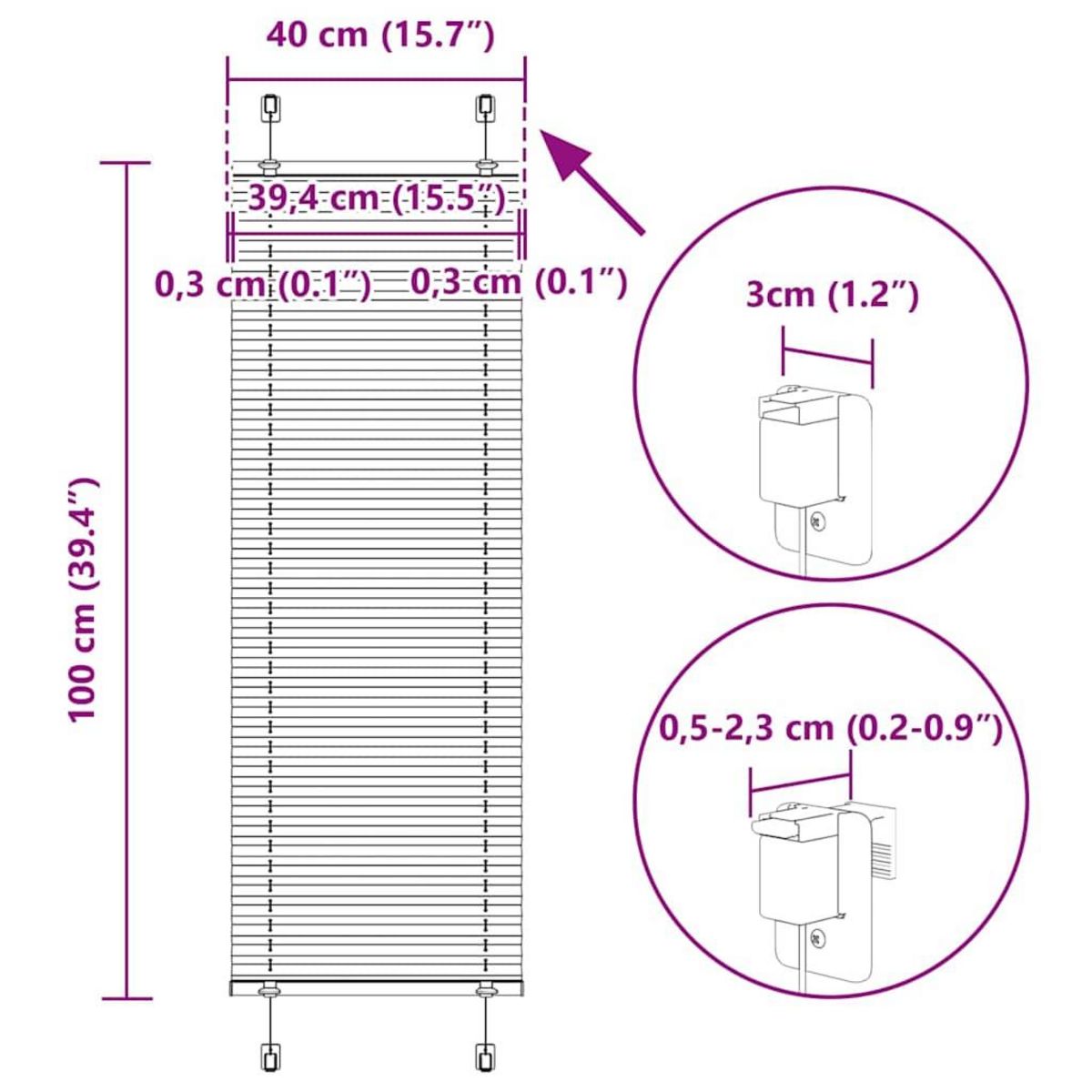 VIDAXL Store plisse gris clair 40x100 cm largeur du tissu 39,4 cm