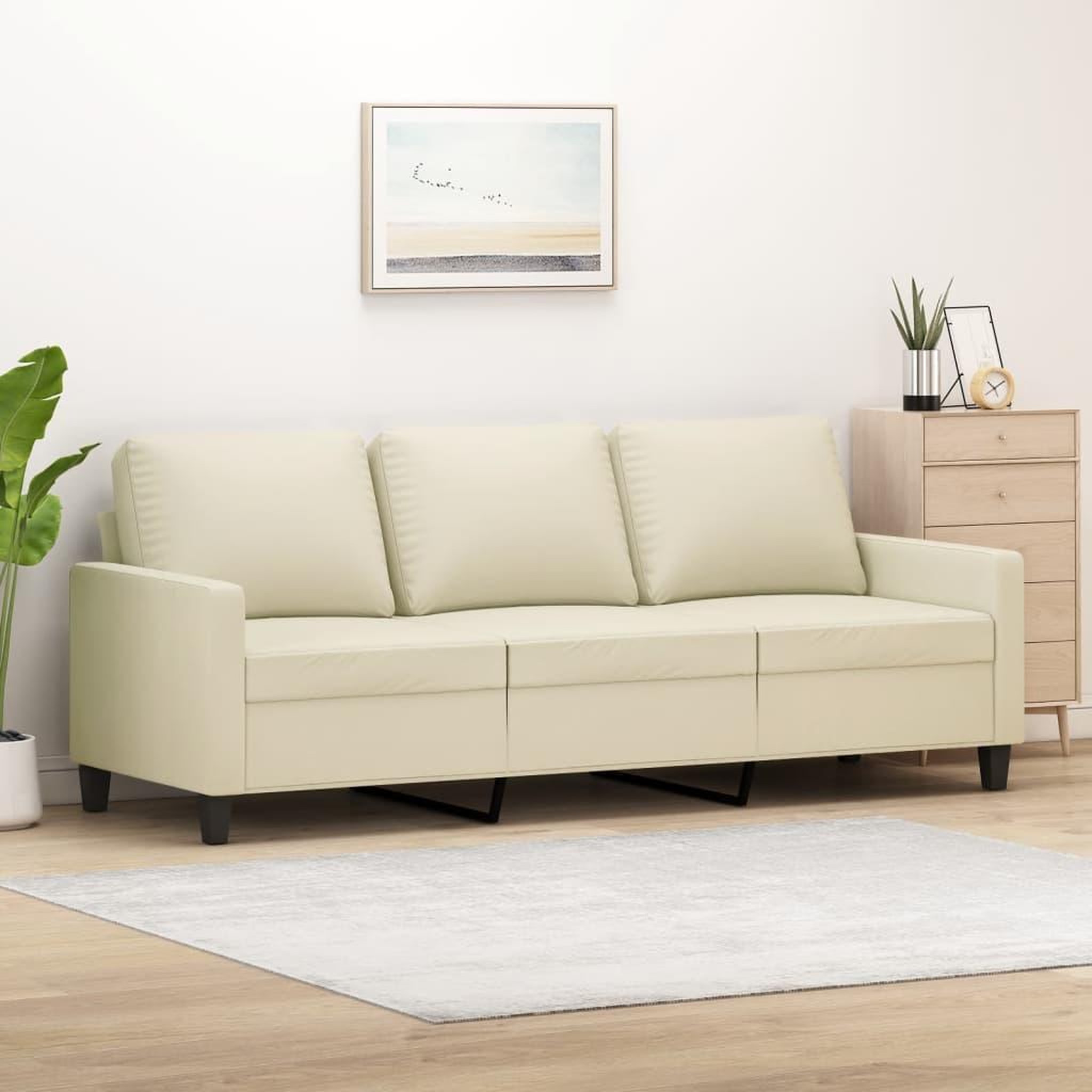 VIDAXL Canape a 3 places Creme 180 cm Similicuir