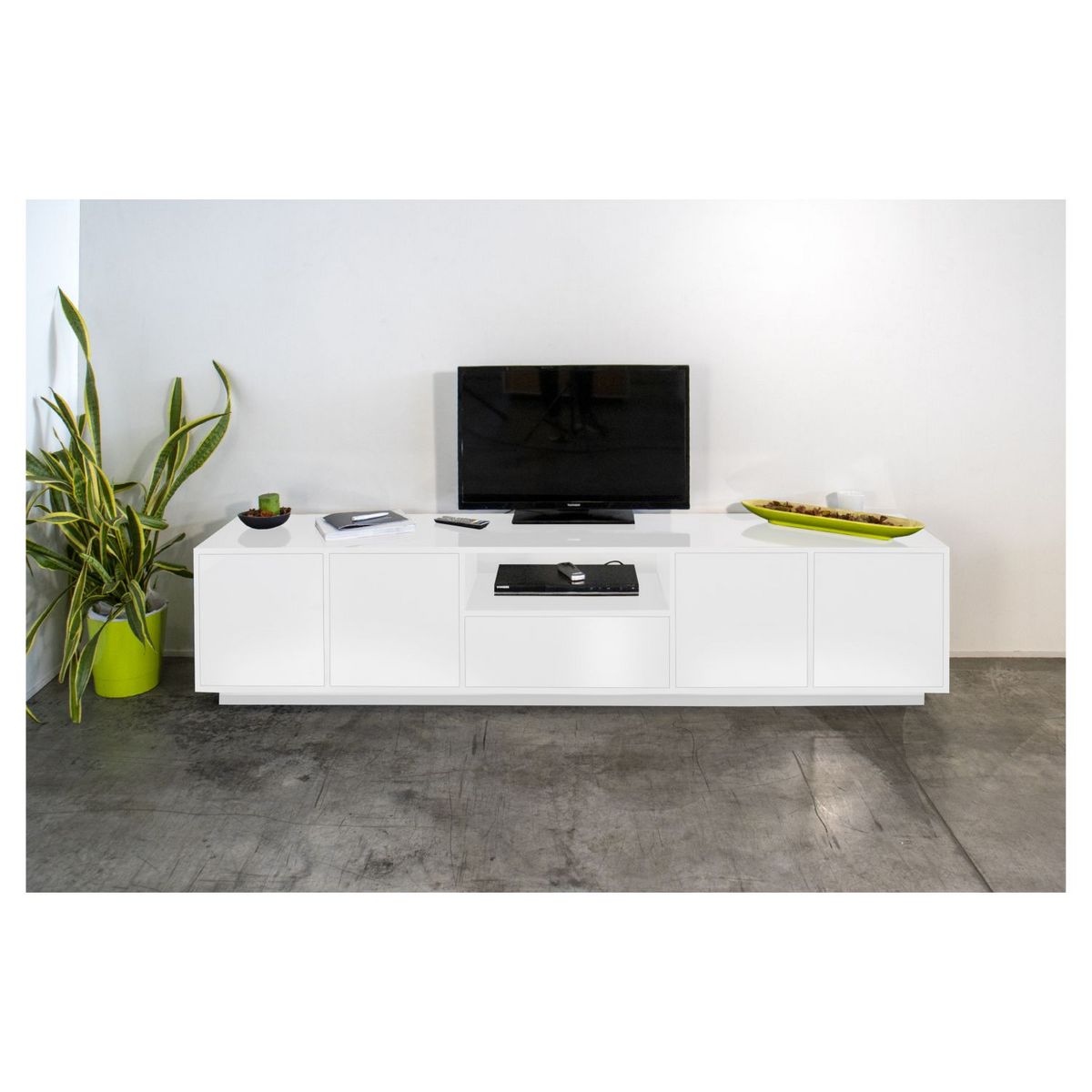 Meuble TV moderne 4 portes 1 tiroir 220 cm LUCERA