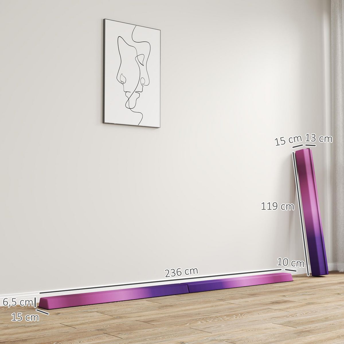 HOMCOM Poutre de gymnastique pliable 236cm fond antidérapant poignée transport violet rose