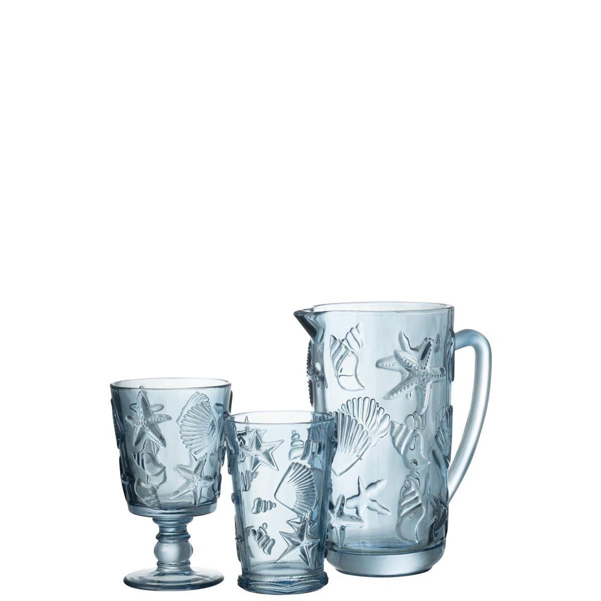 Voir la diapositive 2 : J-LINE Carafe en verre design  mer  1l bleu clair