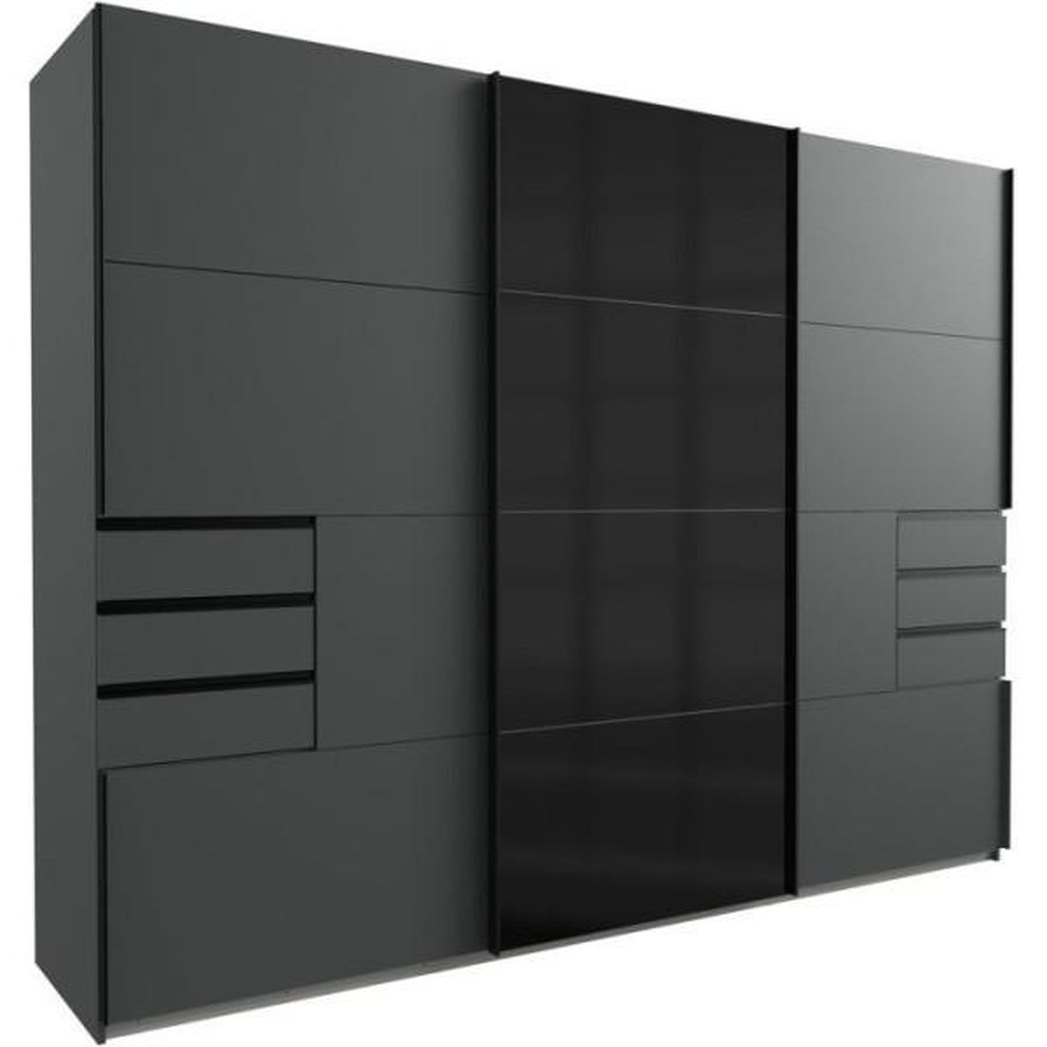 Voir la diapositive 4 : MARKET24 Armoire - décor graphite et noir - 3 portes coulissantes + 6 tiroirs - l 270 x p 64 x h 210 cm - saigon