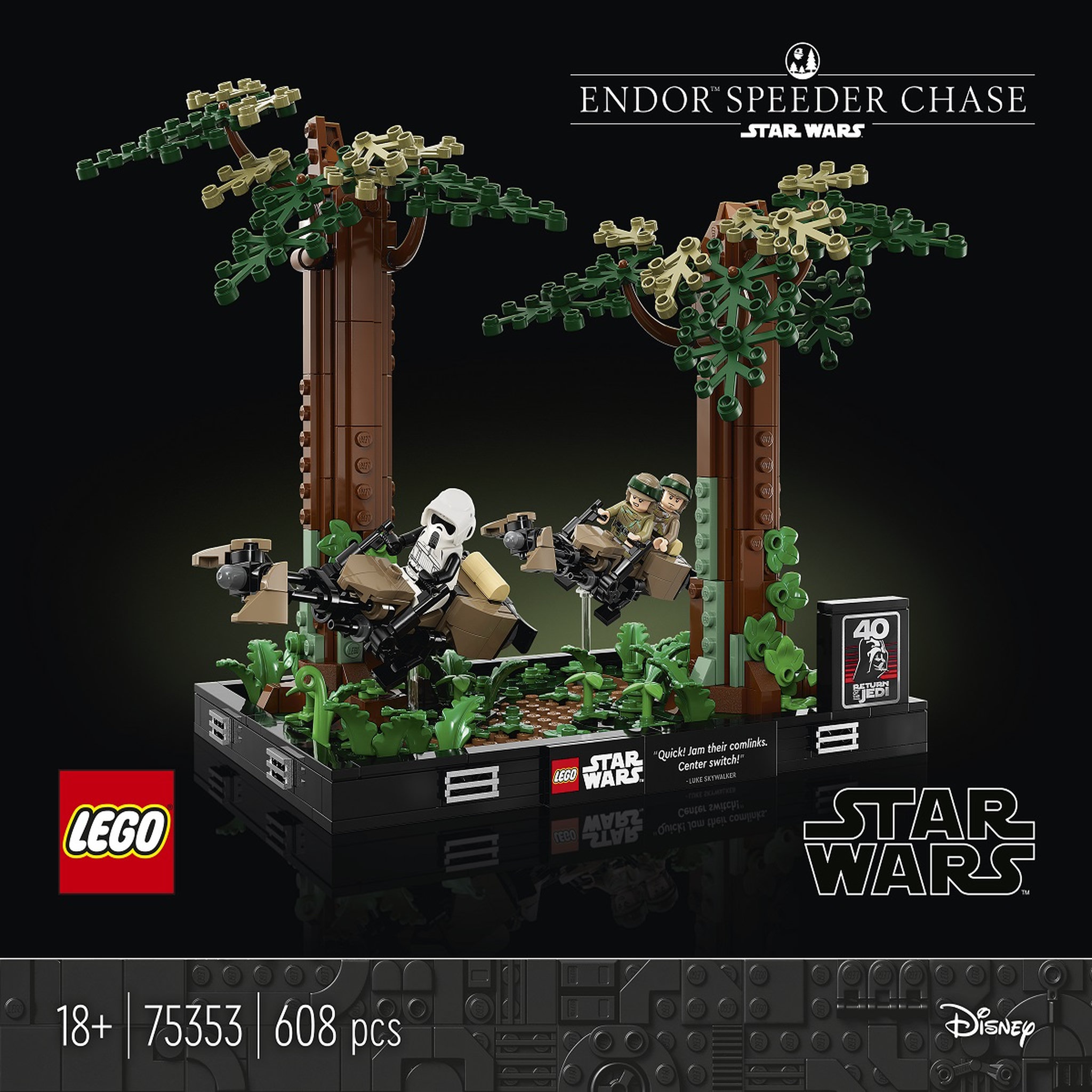 LEGO Star Wars 75353 Diorama de la Course-Poursuite en Speeder sur Endor, Maquette avec Luke Skywalker, Princesse Leia et Scout Trooper plus Speeder Bikes, Collection Le Retour du Jedi